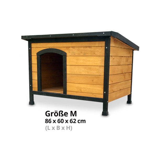 Die Hundehütte Carlo in der Größe M 86 x 60 x 62 cm bietet deinem Hund eine wetterfeste und robuste Unterkunft aus hochwertigem Holz