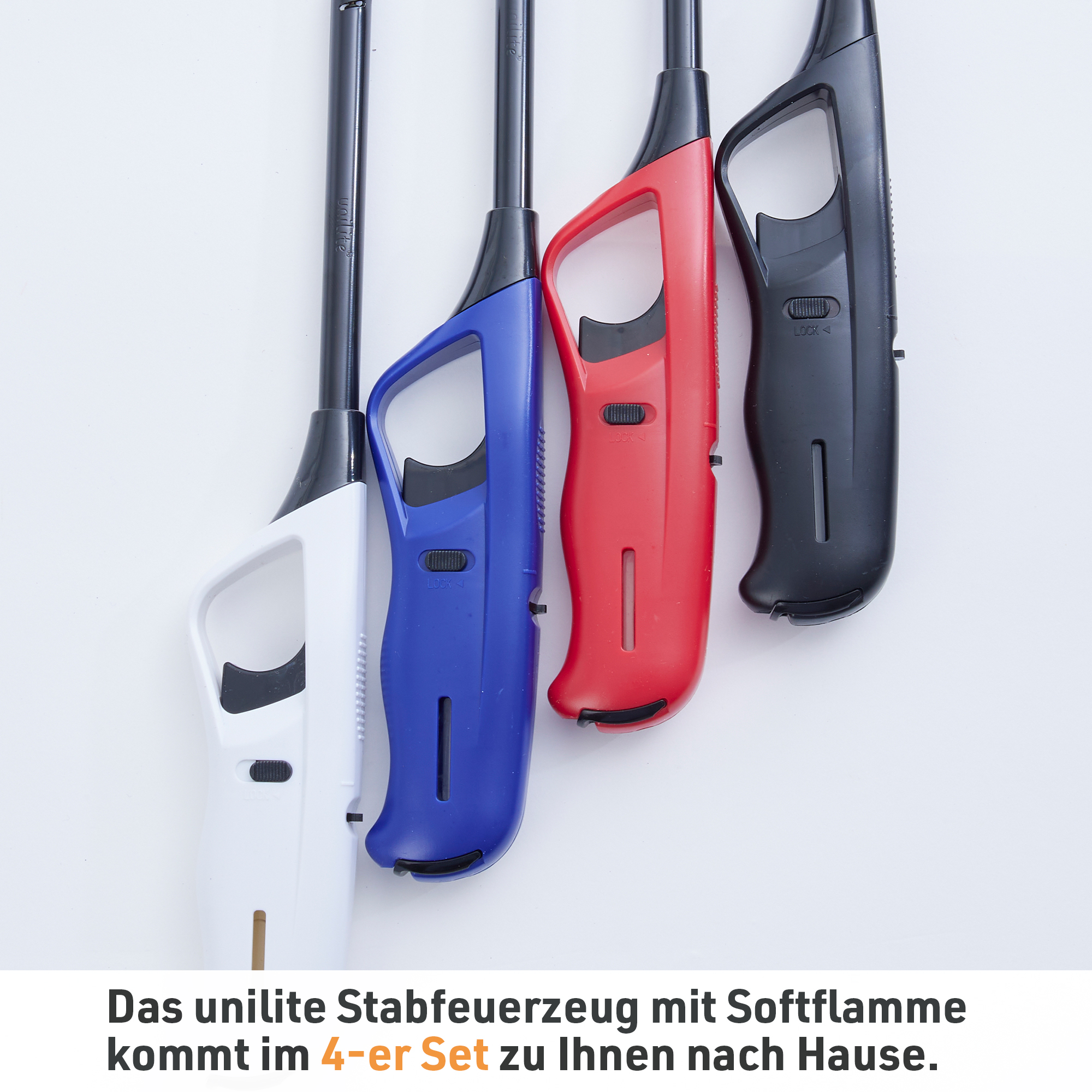 Das unilite Stabfeuerzeug mit Softflamme im 4er Set