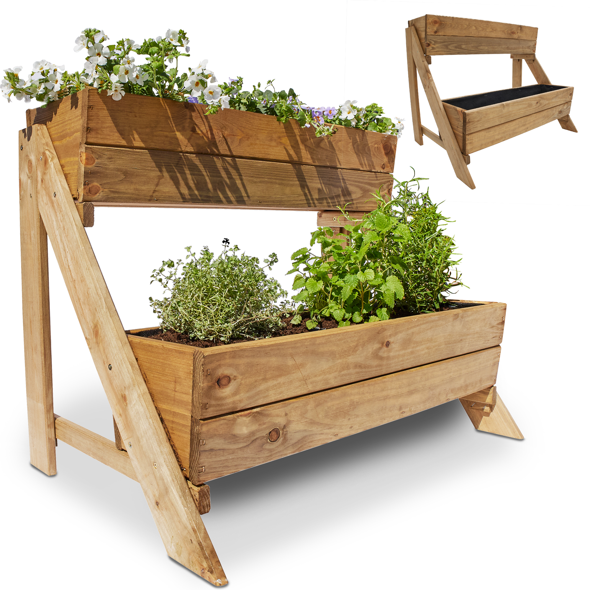 Pflanzkasten für Garten und Balkon - ideal für Kräuter Blumen und Gemüse - Pflanztreppe - Hochbeet - Pflanzenbox - Pflanzbehälter - Kräuterbeet - Pflanzenkübel - Balkonpflanzkasten - Blumenkasten - Gartendeko - zwei Etagen