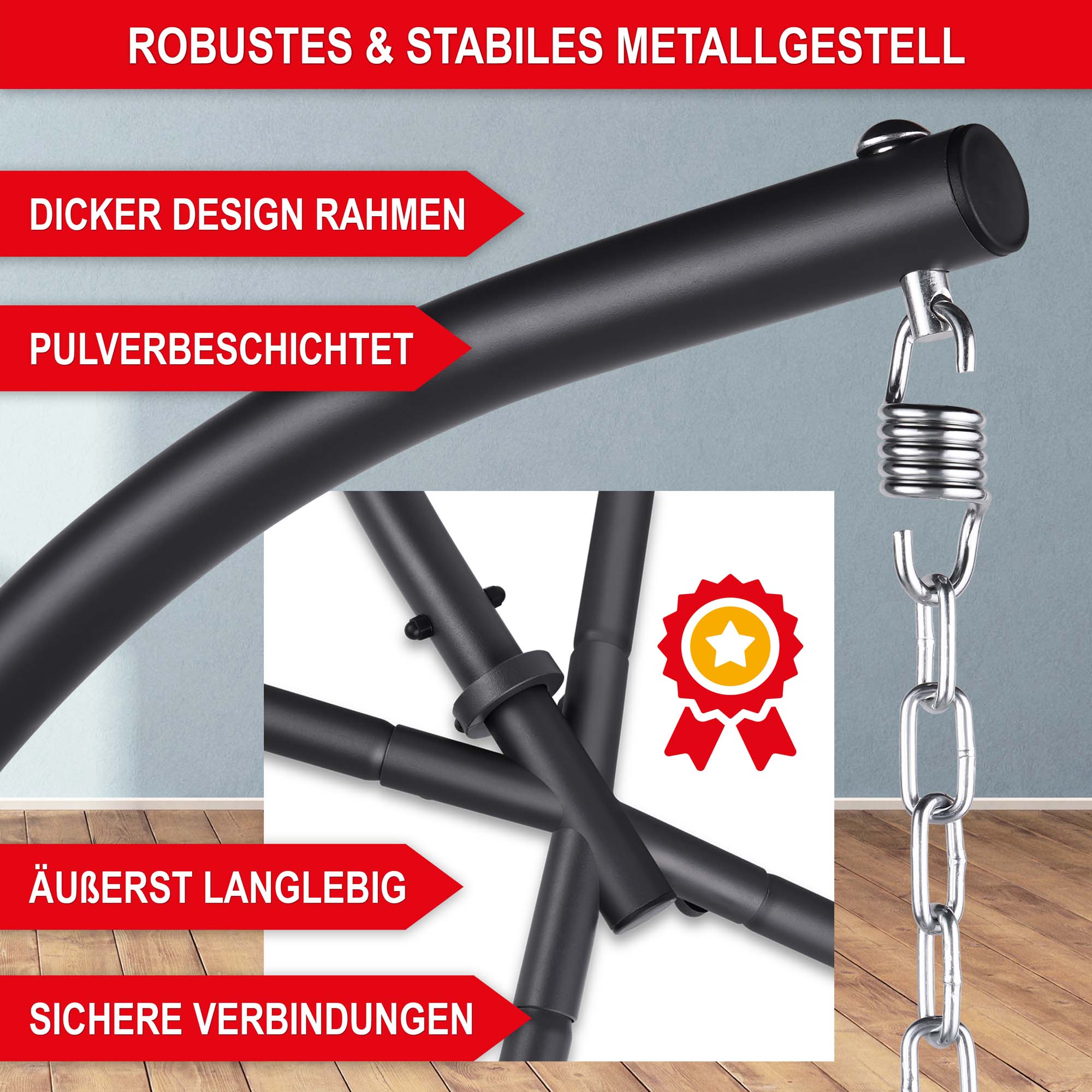 Dicker Design Rahmen aus robustem Metall pulverbeschichtet langlebig und sichere Verbindungen