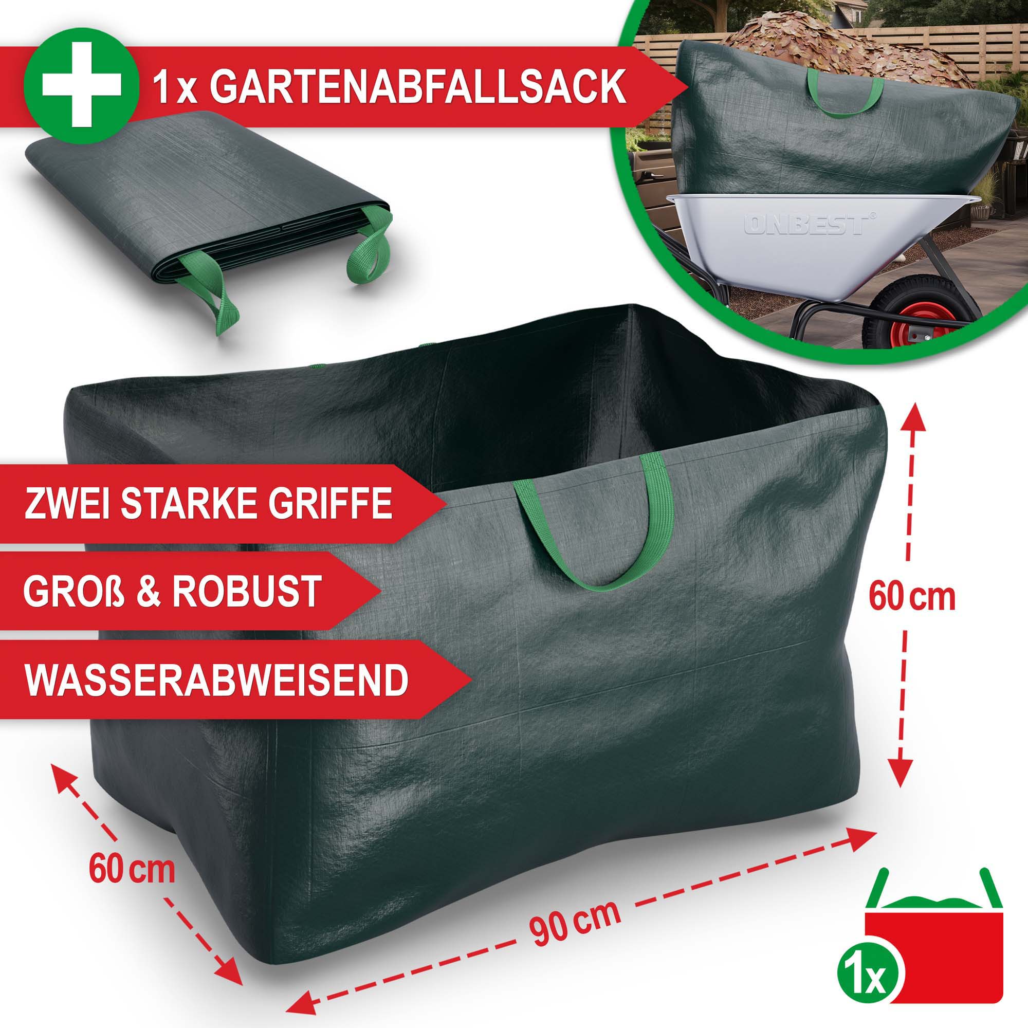 Schubkarre-inklusive-Gartensack-Abfallsack-60cm-90cm-60cm-zwei-starke-Griffe-Groß-Robust-Wasserabweisend-OB