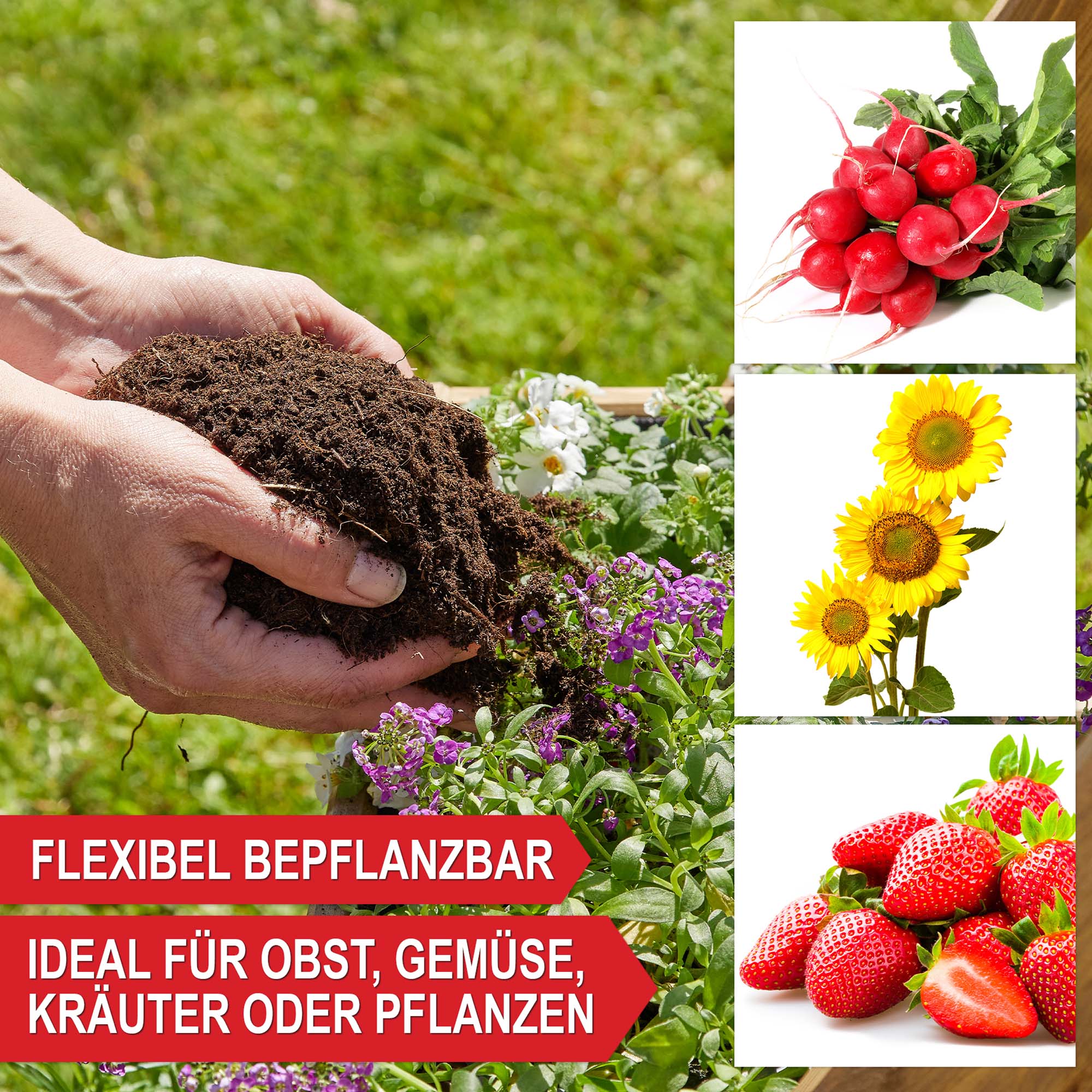 Flexibel bepflanzbar - ideal für Obst Gemüse Kräuter oder Pflanzen - Pflanzkasten - Kräuterbeet - Gartenbox - Blumenkasten - Balkonpflanzkasten - Pflanzenbehälter - Hochbeet - Pflanztreppe - Pflanzbehälter