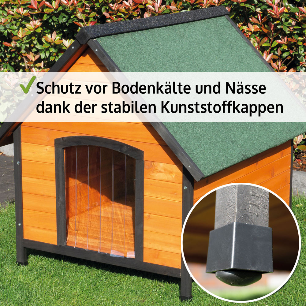 Schutz vor Bodenkälte und Nässe dank stabiler Kunststoffkappen die Hundehütte Luna XL bietet optimalen Komfort