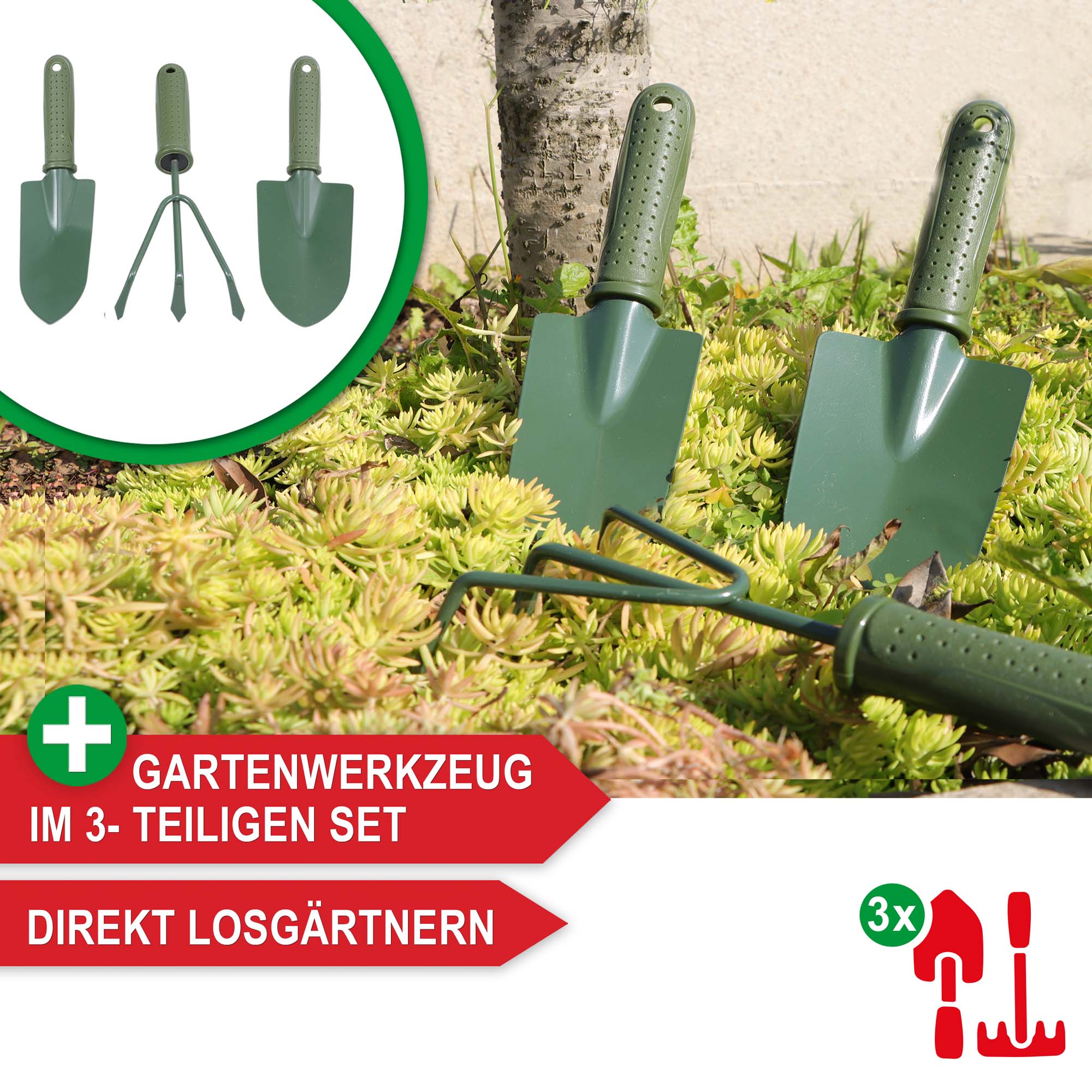 Komplettes Gartenwerkzeug Set 3-teilig direkt einsatzbereit