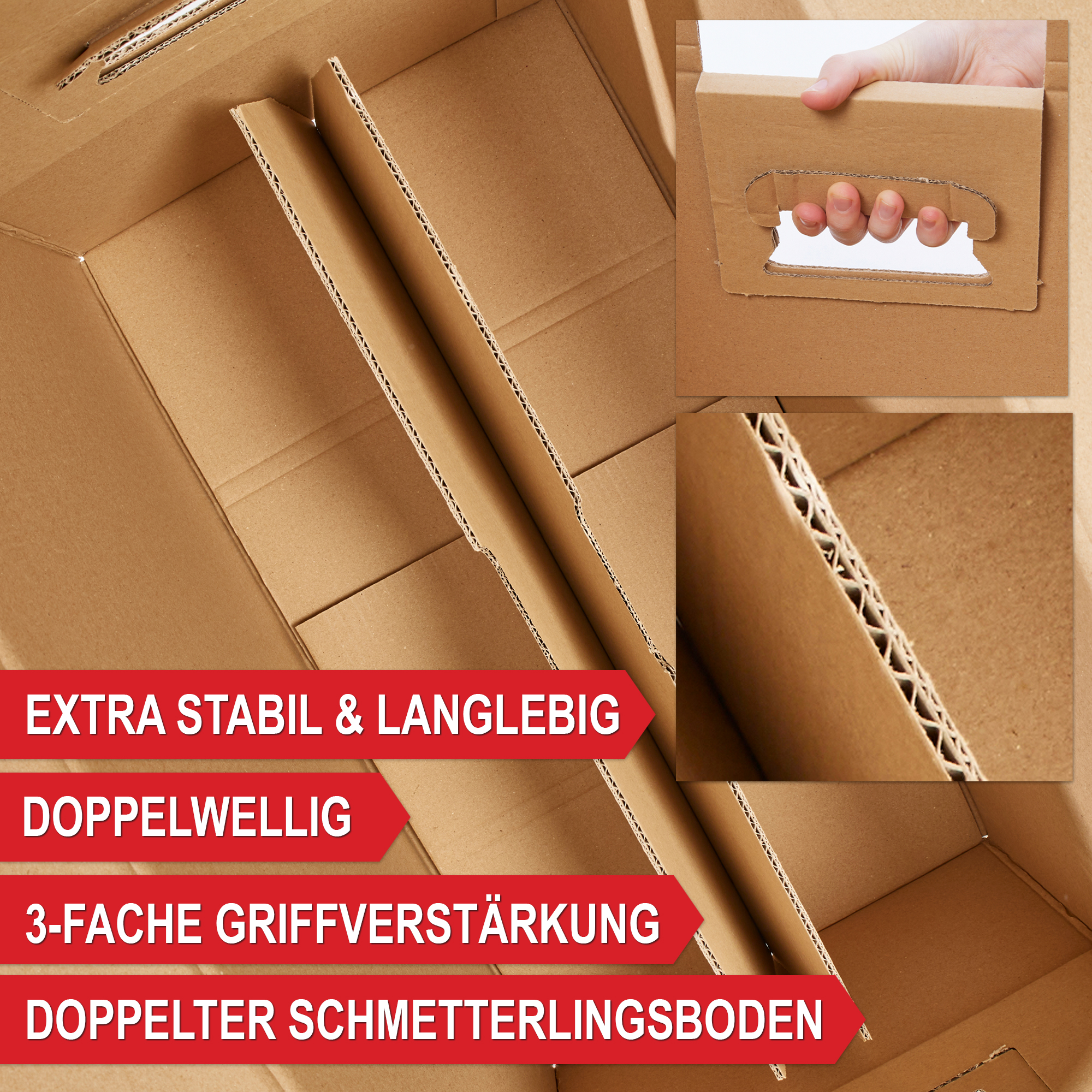 Umzugskarton - Verpackungskarton - Stabile Kartons für Umzug und Lagerung - Doppelwellig - Extra Stabil und Langlebig