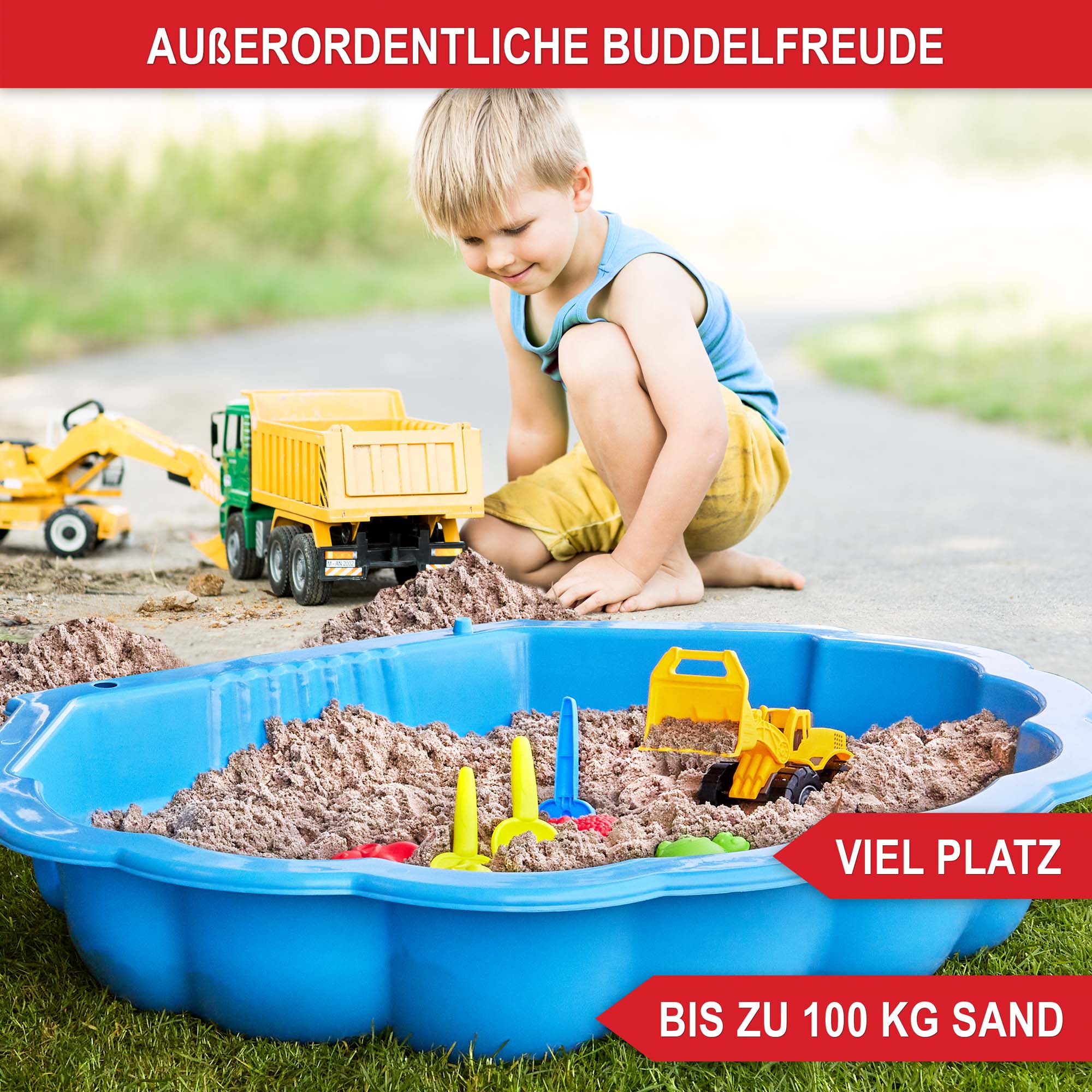 Sandkasten Muschel blau - außergewöhnliche Buddelfreude - viel Platz - bis zu 100 kg Sand - Sandkasten - Kinderspielzeug - Outdoor-Spielzeug - Sandmuschel - wetterfest - Gartenspielzeug - doppelwandig