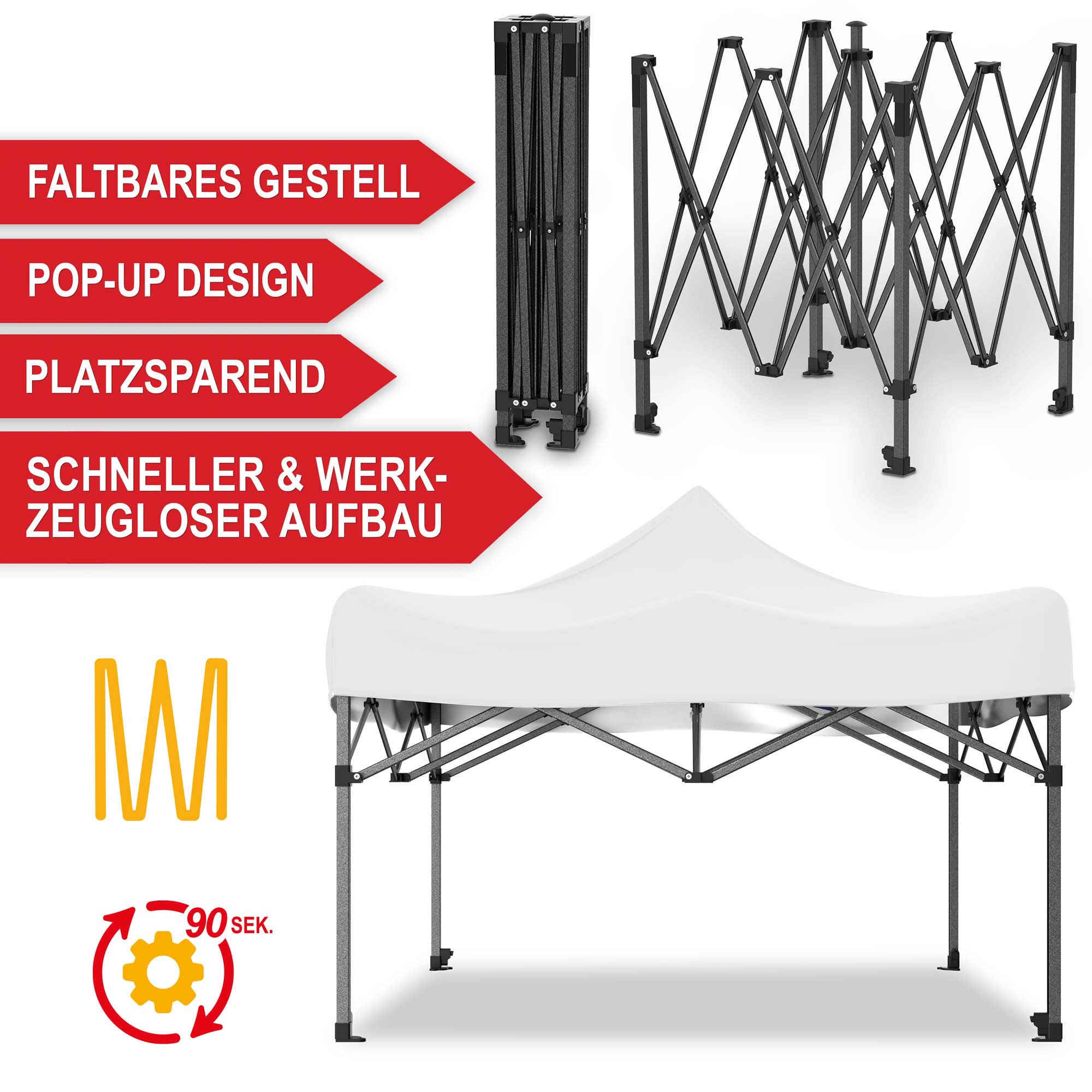 Faltbares Gestell - Pop-Up Design - Platzsparend - Schneller und werkzeugloser Aufbau - Pavillon weiß - Schutzdach - Festzelt - Gartenpavillon - Zelt - Eventzelt - Partyzelt - Regenschutz - Sonnenschutz - Überdachung