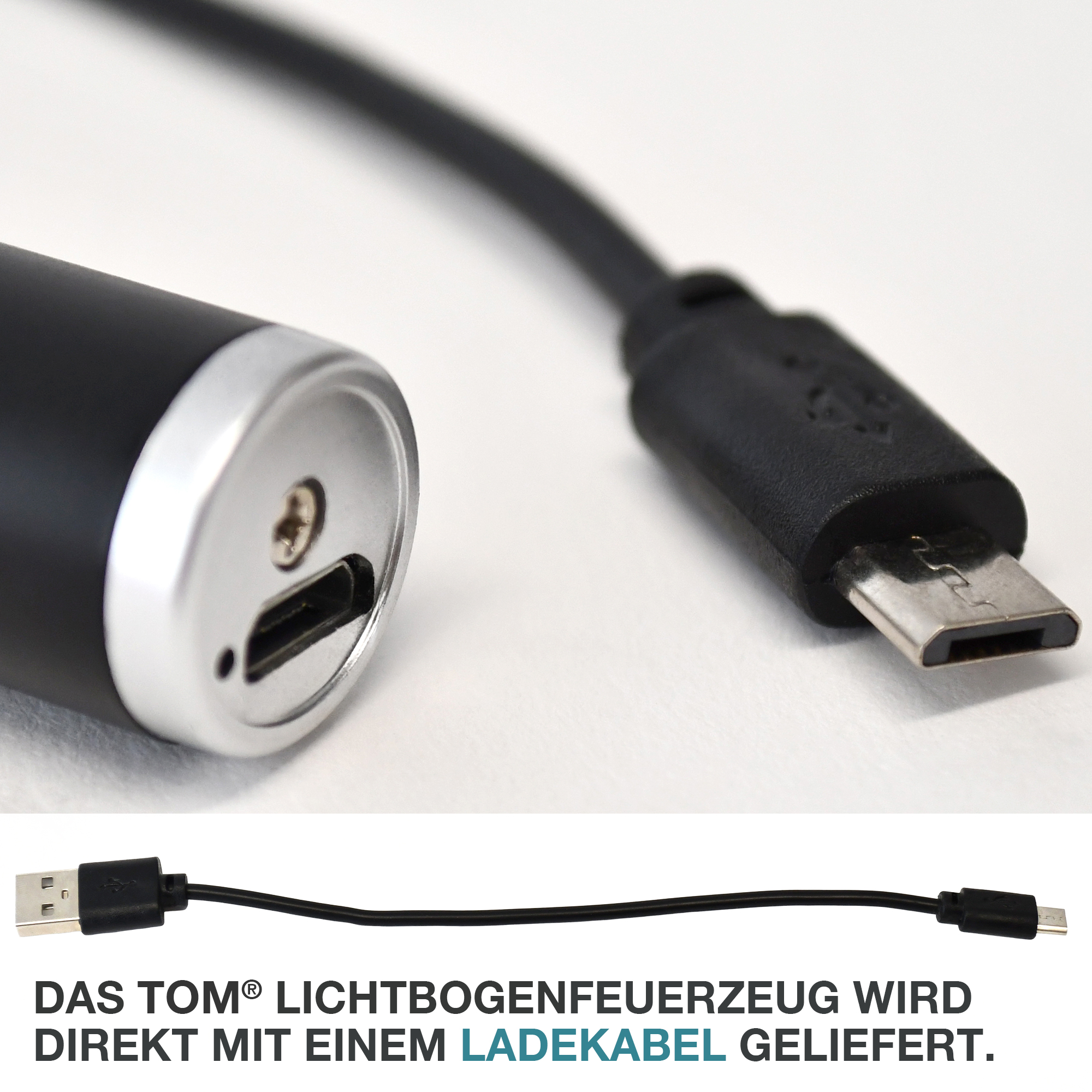 Lichtbogenfeuerzeug – Elektronischer Zünder – Das Tom Lichtbogenfeuerzeug wird direkt mit einem Ladekabel geliefert - Feueranzünder – Gasanzünder – Zigarettenanzünder