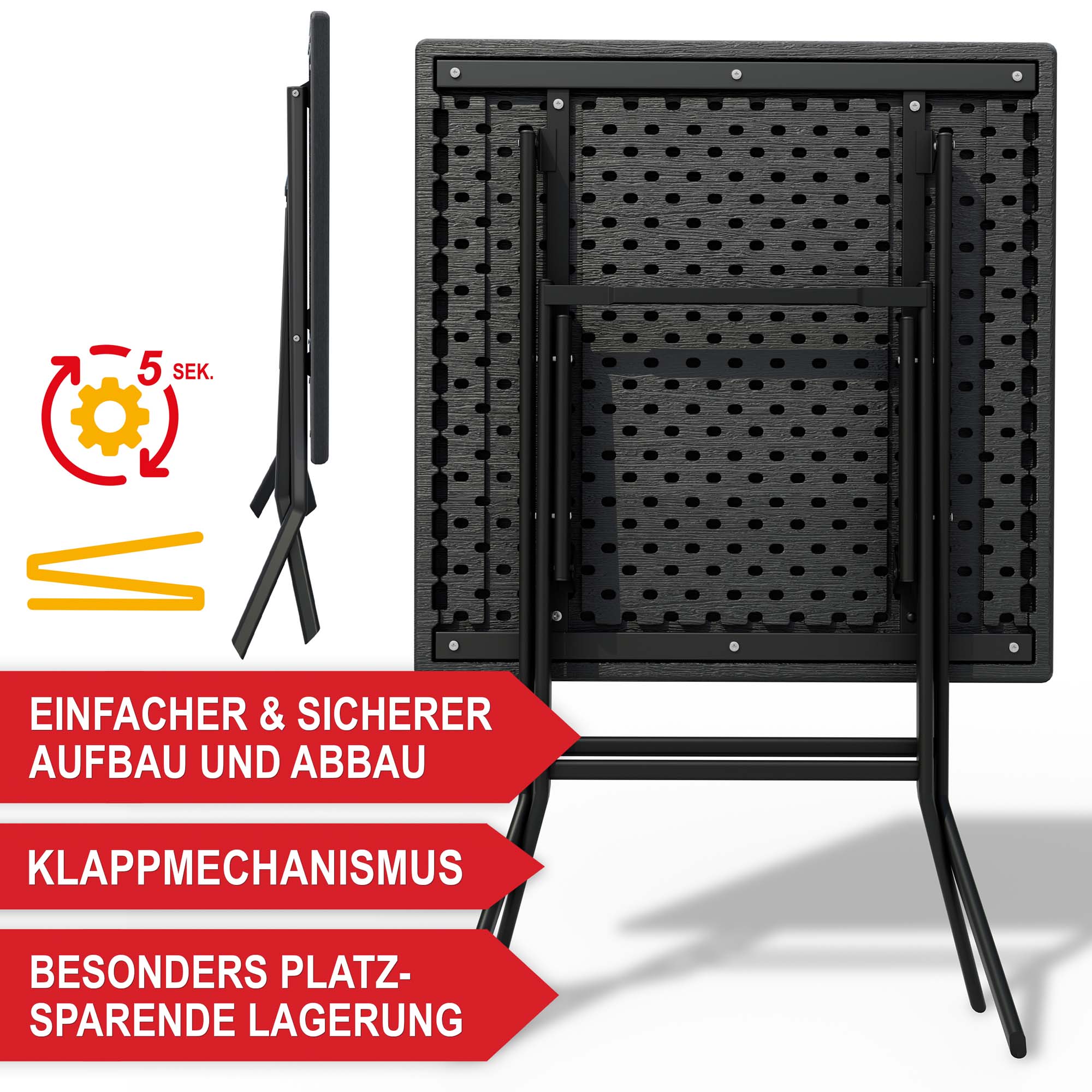 Klappmechanismus Balkontisch zugeklappt 5 sekunden Aufbau