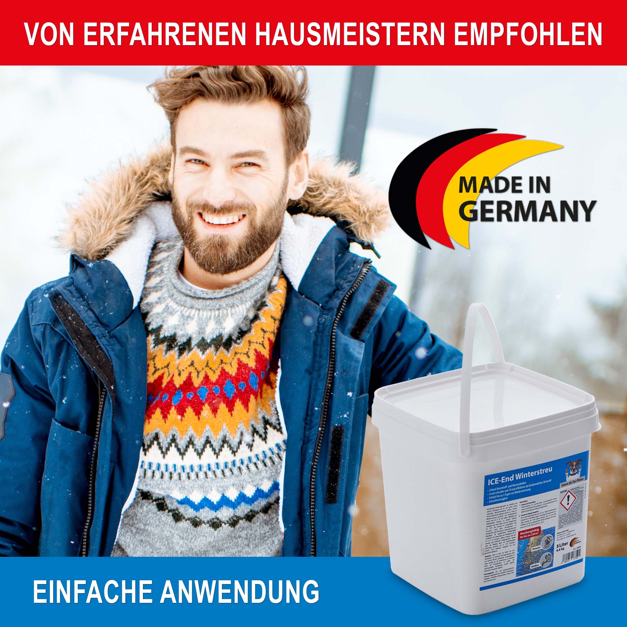 Winterstreu - Von erfahrenen Hausmeistern empfohlen - Einfache Anwendung - Made in Germany - Streumittel - Enteisungsmittel - Streusalzalternative - Salz - Streu - Winter - Saison