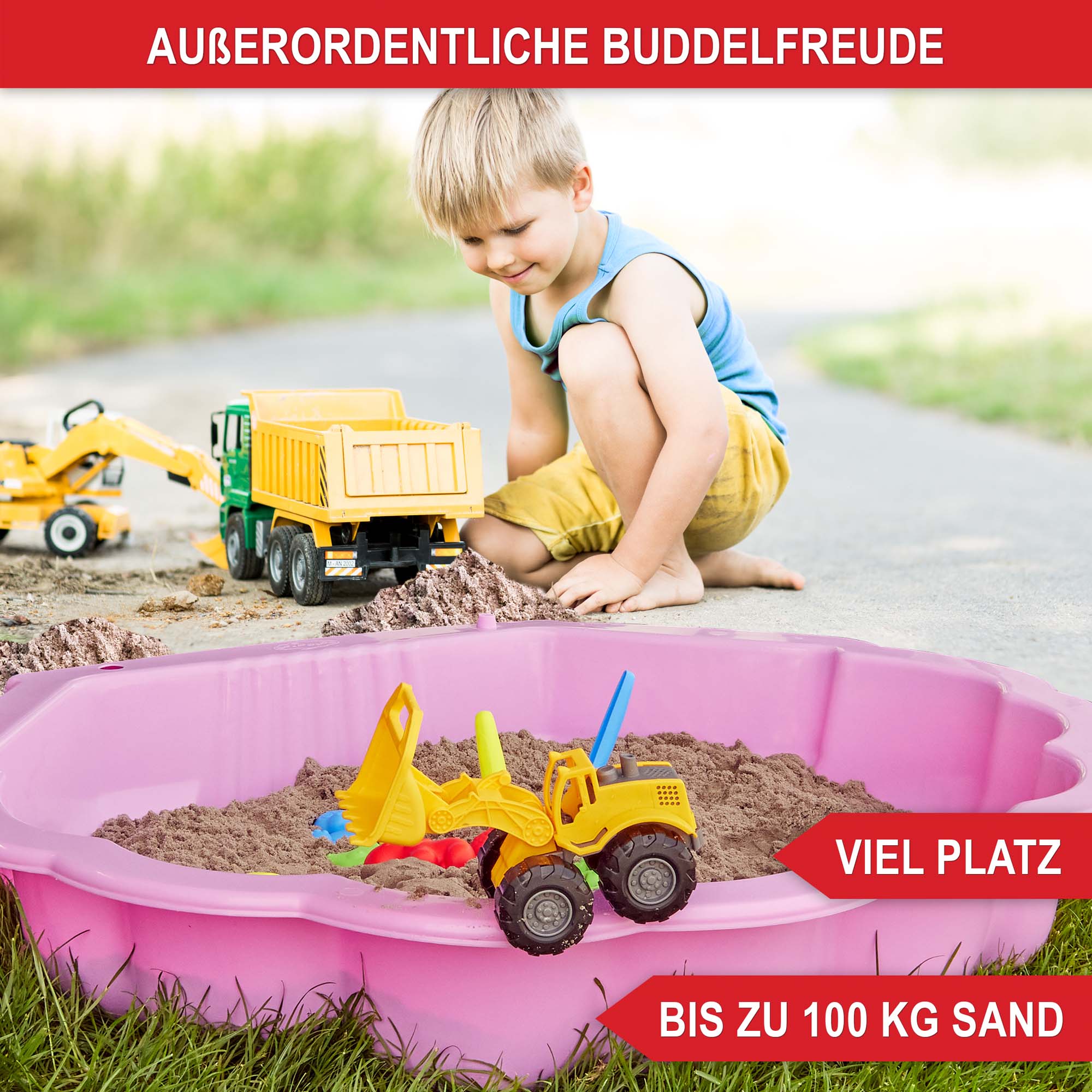 Sandkasten Muschel pink - außergewoehnliche Buddelfreude - viel Platz - bis zu 100 kg Sand - Sandkasten - Kinderspielzeug - Outdoor-Spielzeug - Sandmuschel - wetterfest - Gartenspielzeug - doppelwandig