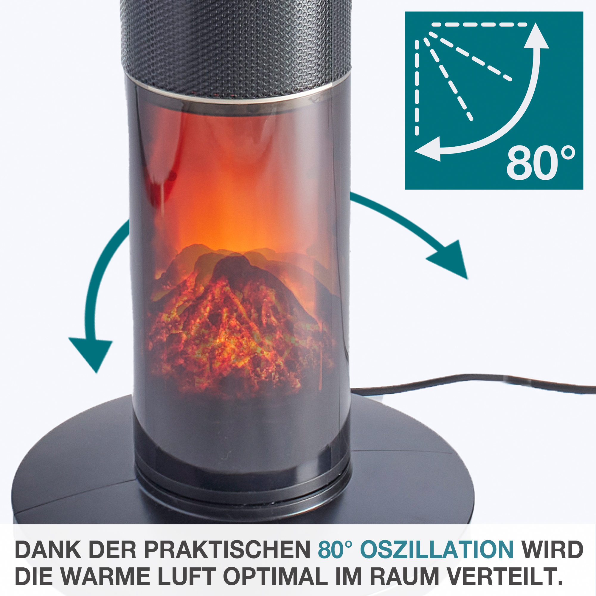 Turmheizer TH-500 mit 80 Grad Oszillation für optimale Verteilung der warmen Luft im Raum