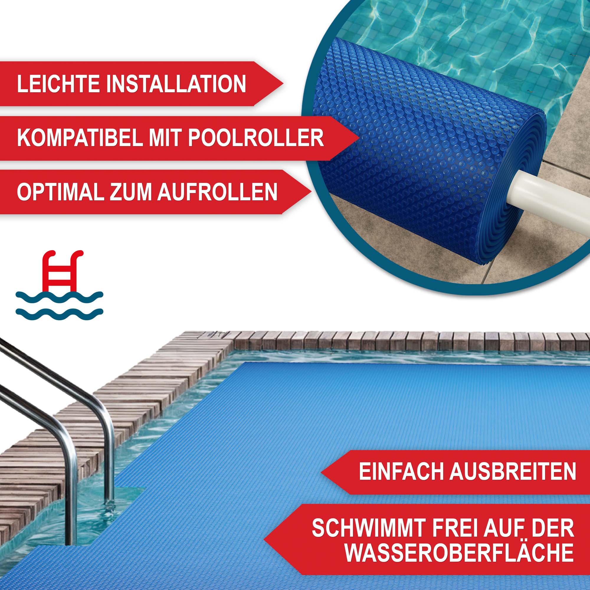 Solarplane schwimmt frei auf der Wasseroberfläche und bietet optimalen Schutz.