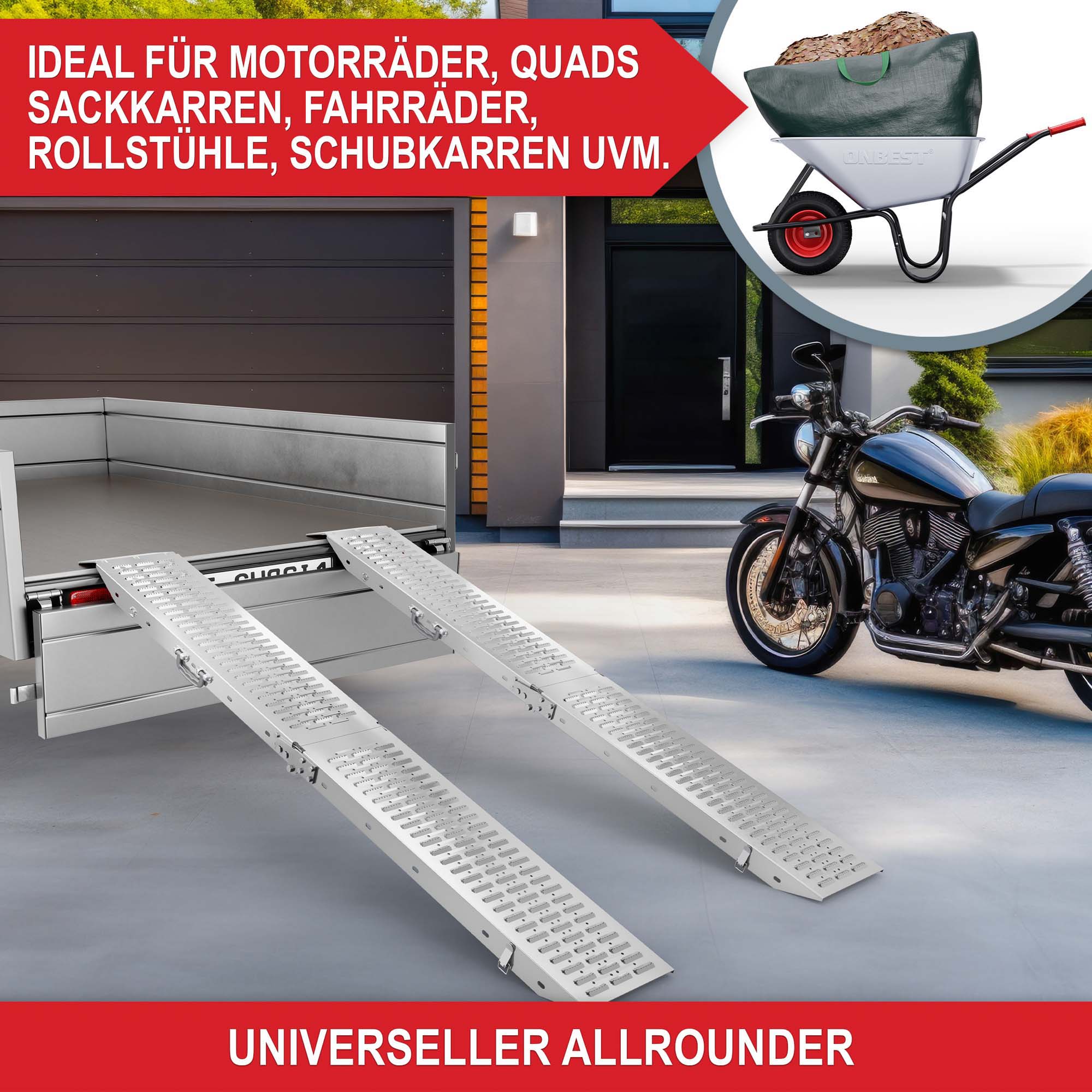 Auffahrrampe ideal fuer Motorraeder Quads Sackkarren Fahrraeder Rollstuehle Schubkarren