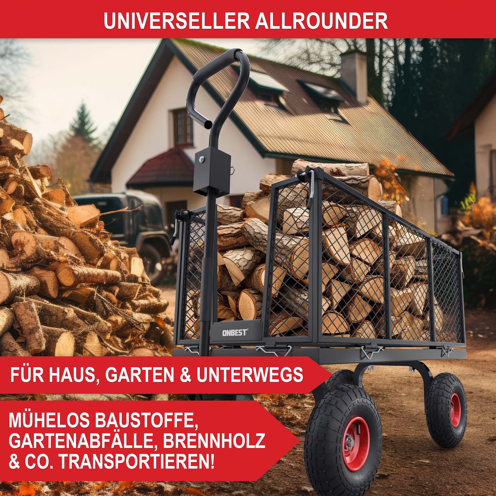 Universeller Allrounder ideal für Haus Garten und unterwegs Baumaterialien Brennholz Gartenabfälle transportieren