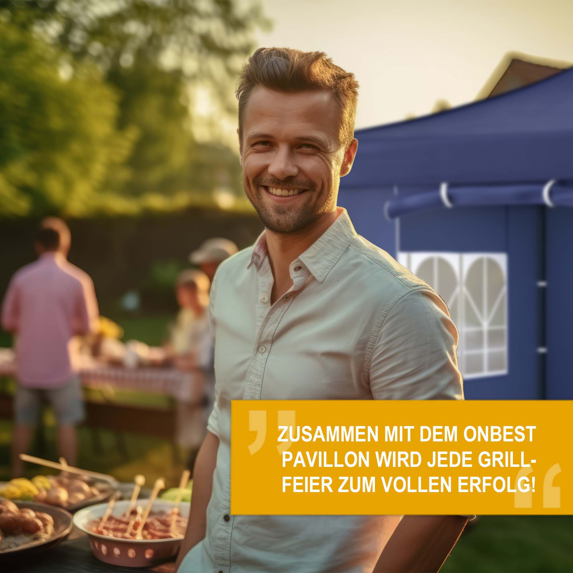 ONBEST Pavillon wird jede Grillfeier zum vollen Erfolg - Pavillon blau - Schutzdach - Festzelt - Gartenpavillon - Zelt - Eventzelt - Partyzelt - Regenschutz - Sonnenschutz - Überdachung