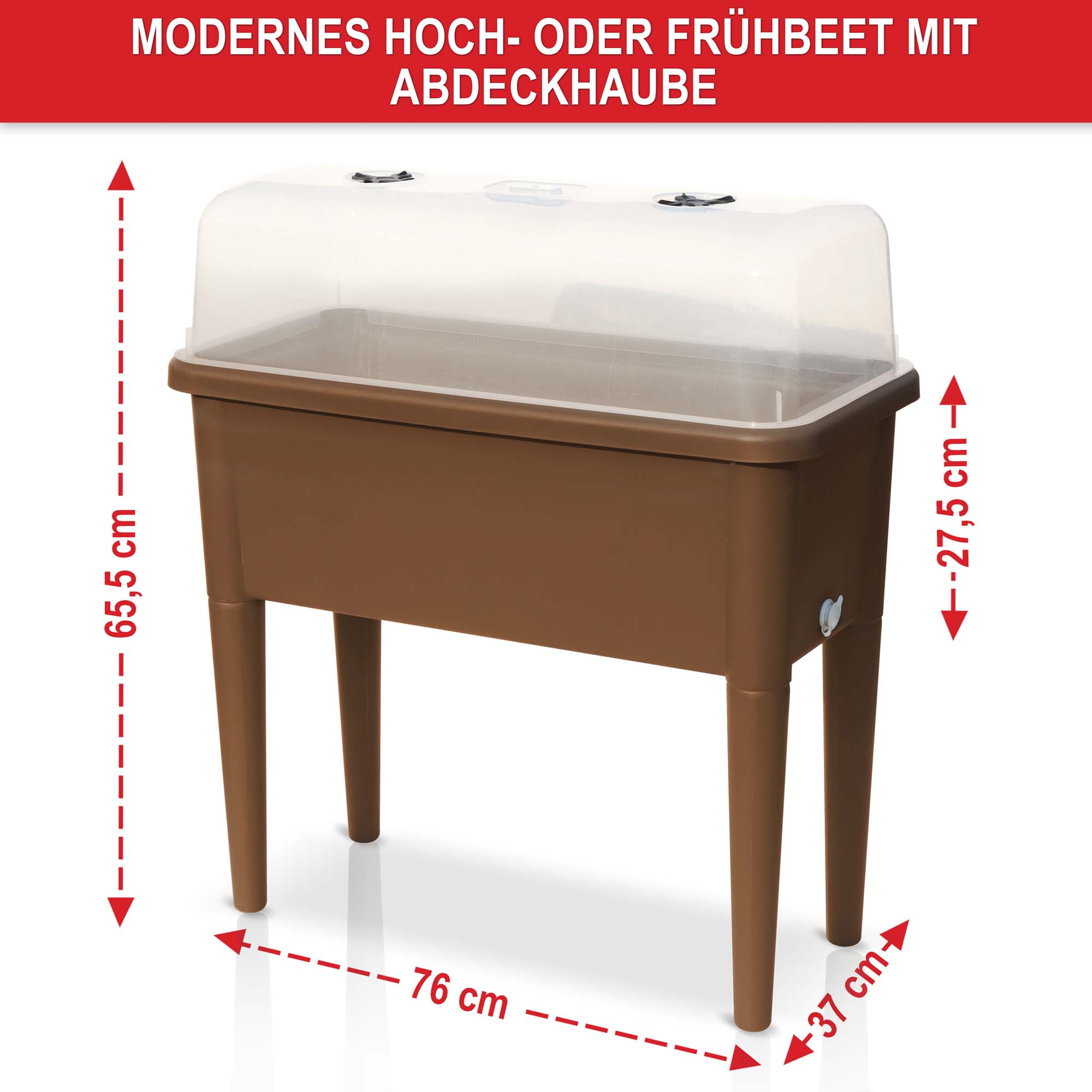 Modernes Hoch- oder Frühbeet coffee mit Abdeckhaube Maße 65,5 cm hoch 27,5 cm tief 76 cm breit