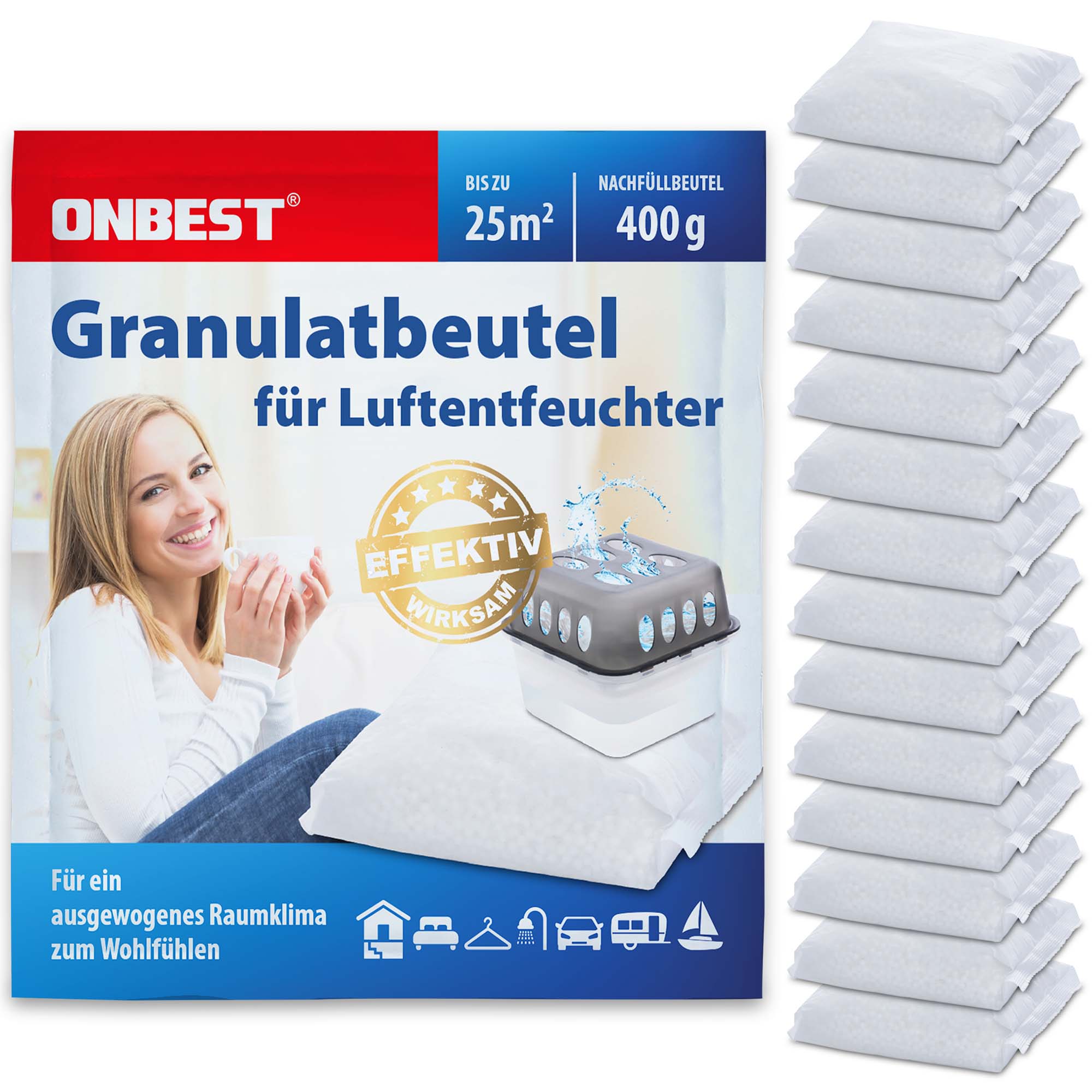 Granulatbeutel für Luftentfeuchter - Set mit 14 Granulatbeuteln - Für ein ausgewogenes Raumklima - Effizient und wirksam - Granulat Luftentfeuchter - Feuchtigkeitsabsorber - Lufttrockner - Raumentfeuchter - Feuchtigkeitsregler - Entfeuchter.