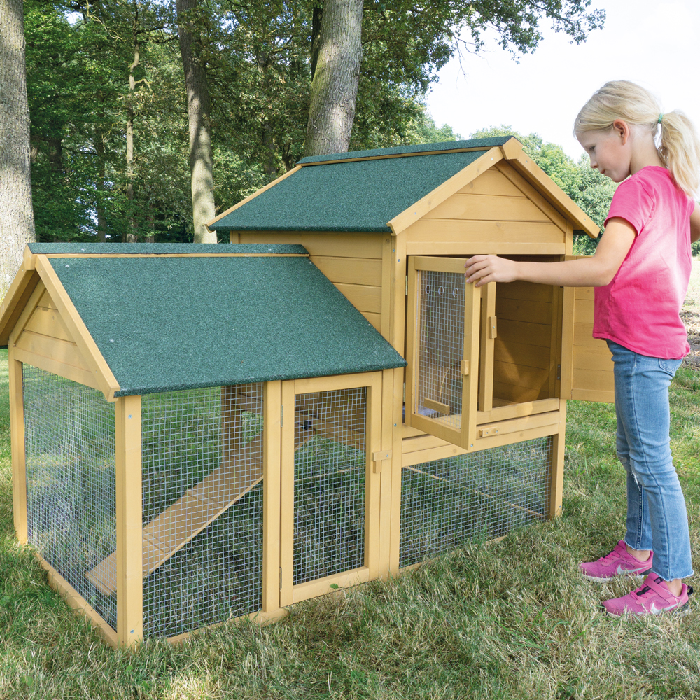 Hasenstall mit Freilaufgehege perfekt für Kinder zum einfachen Öffnen und Füttern ideal für eine artgerechte Haltung im Garten