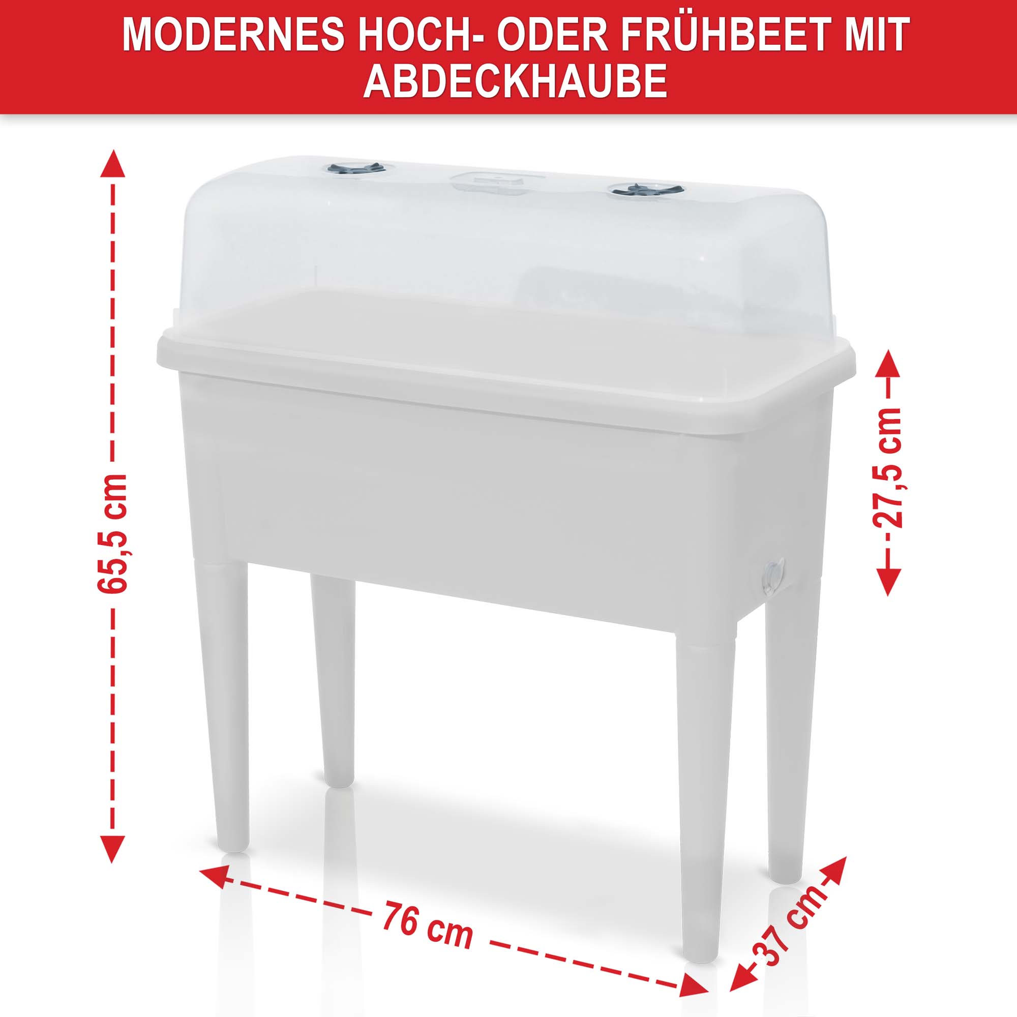 Modernes Hoch- oder Frühbeet weiss mit Abdeckhaube Maße 65,5 cm hoch 27,5 cm tief 76 cm breit