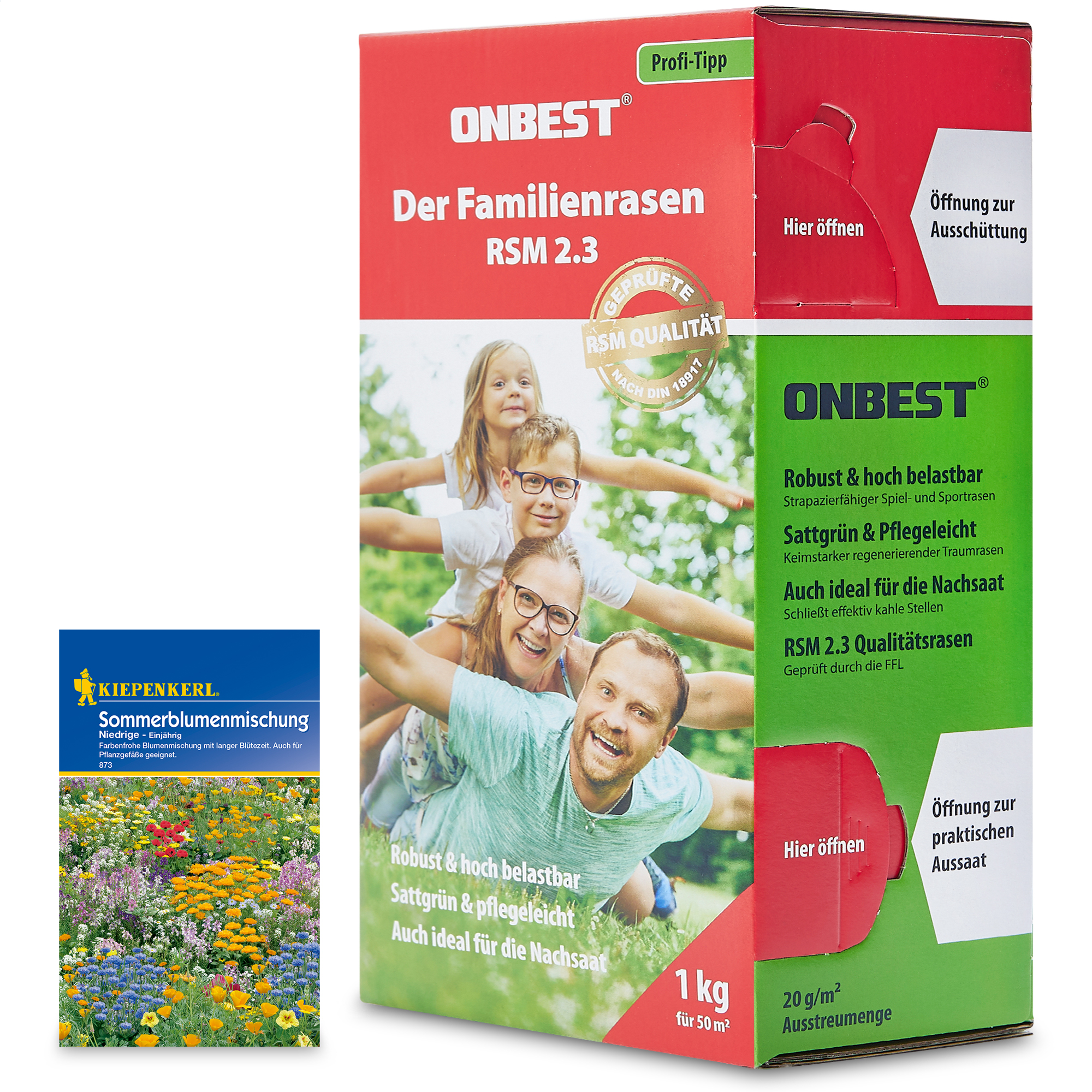 Familienrasen RSM 2.3 - strapazierfähig - trittfest - keimfreudig - pflegeleicht - Familienfreundlicher Rasen - Rasensaat - Gartensaatgut - Grünfläche - Spielrasen - Sommerblumenmischung - Blumenkeimlinge - Blumensaat - Gartenblumen - Blütenpracht