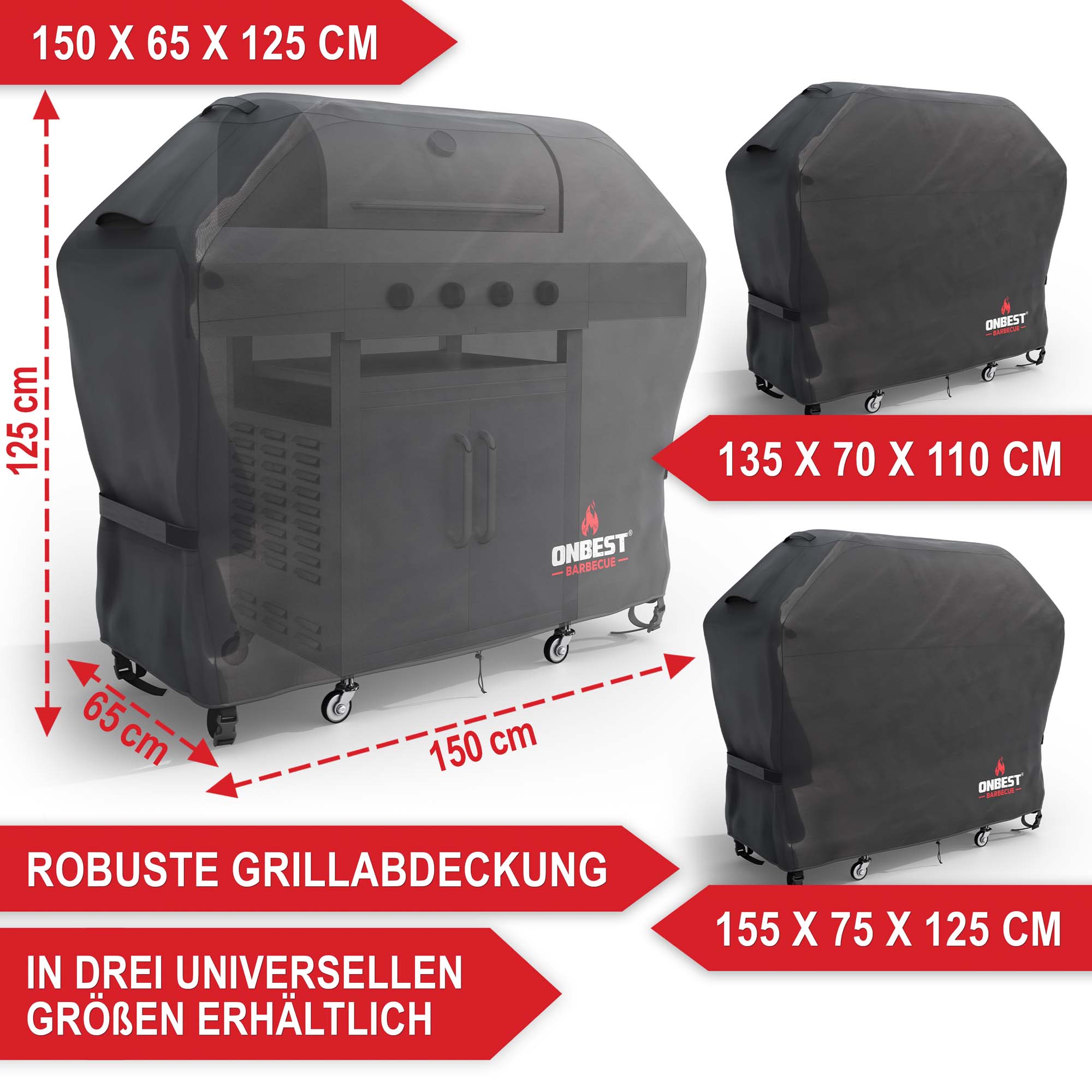 Robuste Grillabdeckung in drei universellen Größen erhältlich 150 x 65 x 125 cm