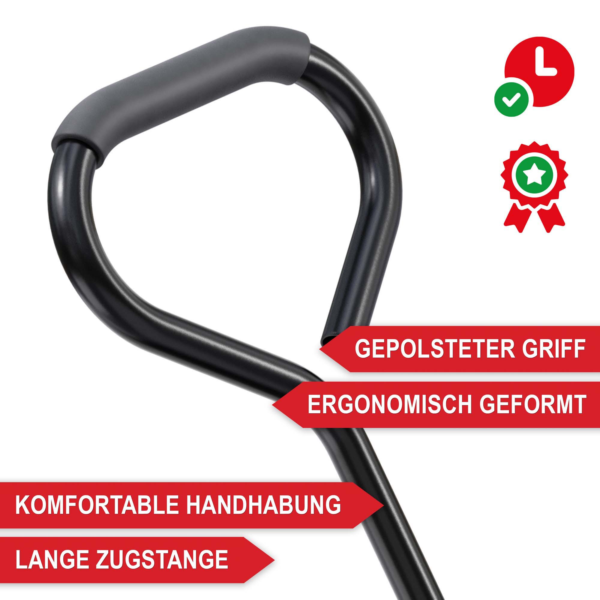 Ergonomischer und gepolsterter Griff komfortable Handhabung lange Zugstange