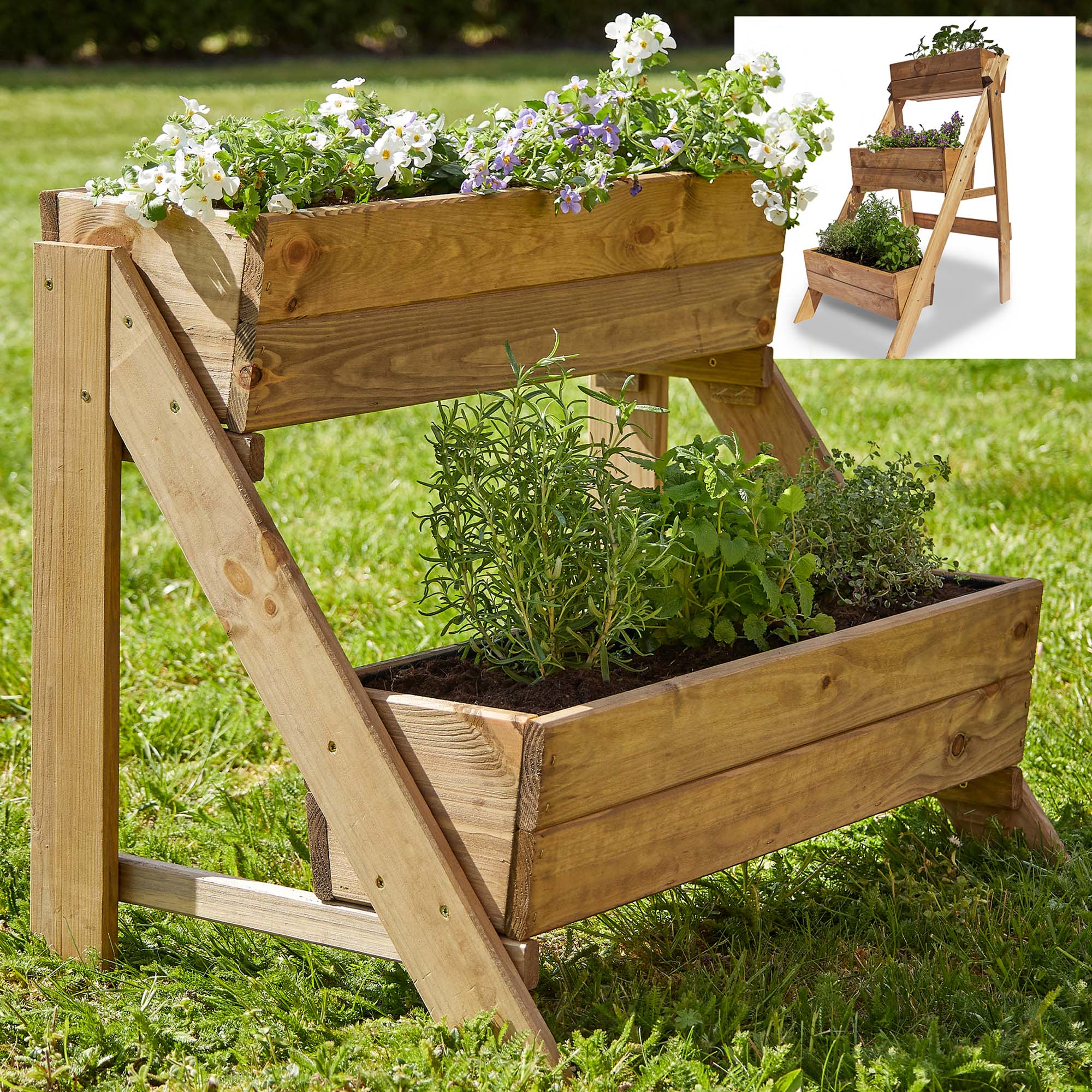 Pflanzkasten für Garten und Balkon - ideal für Kräuter Blumen und Gemüse - Pflanztreppe - Hochbeet - Pflanzbehälter - Pflanzenbox - Kräuterbeet - Blumenkasten - Pflanzenkübel - Gartendeko - Balkonpflanzkasten