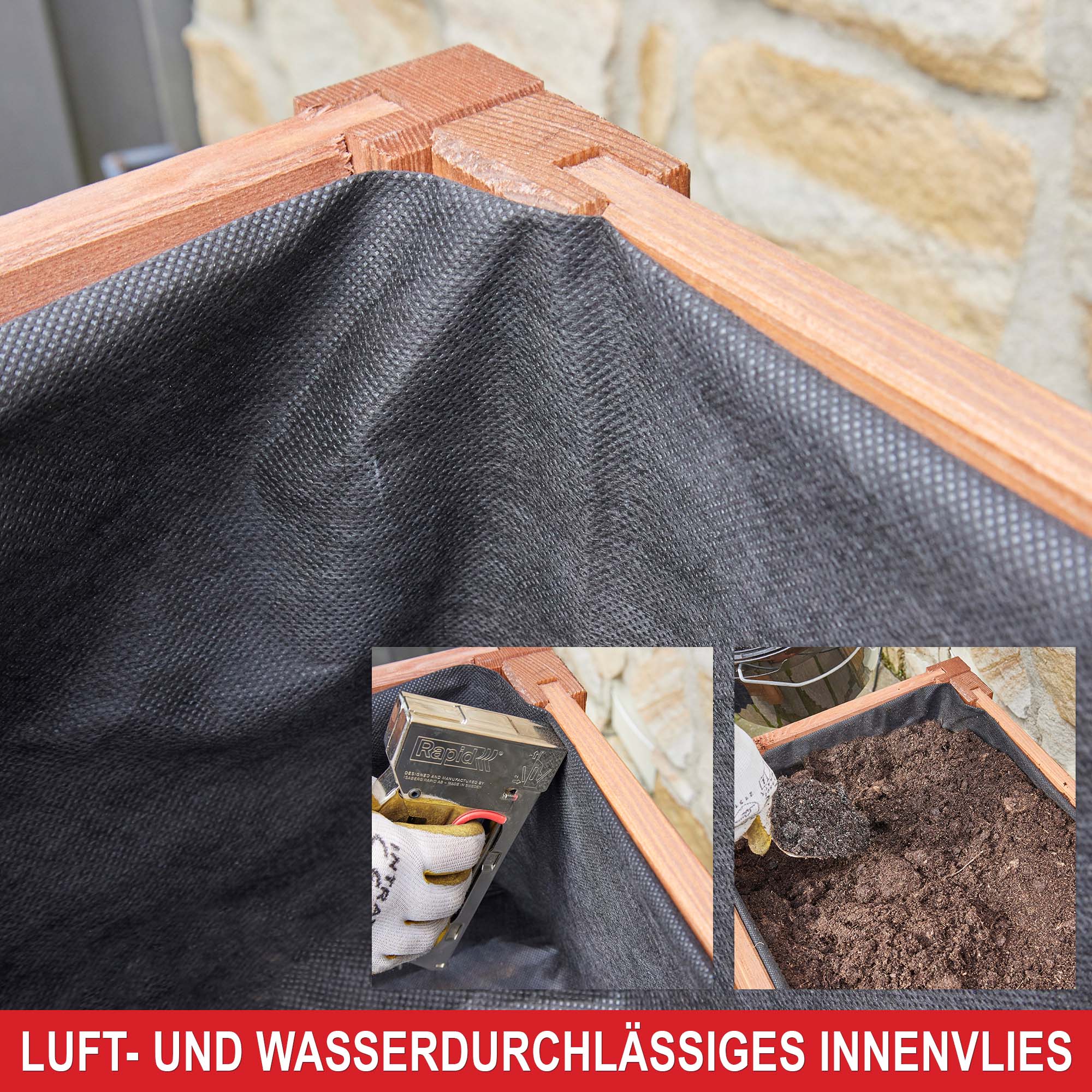 Luft- und wasserdurchlässiges Innenvlies schützt vor Staunässe