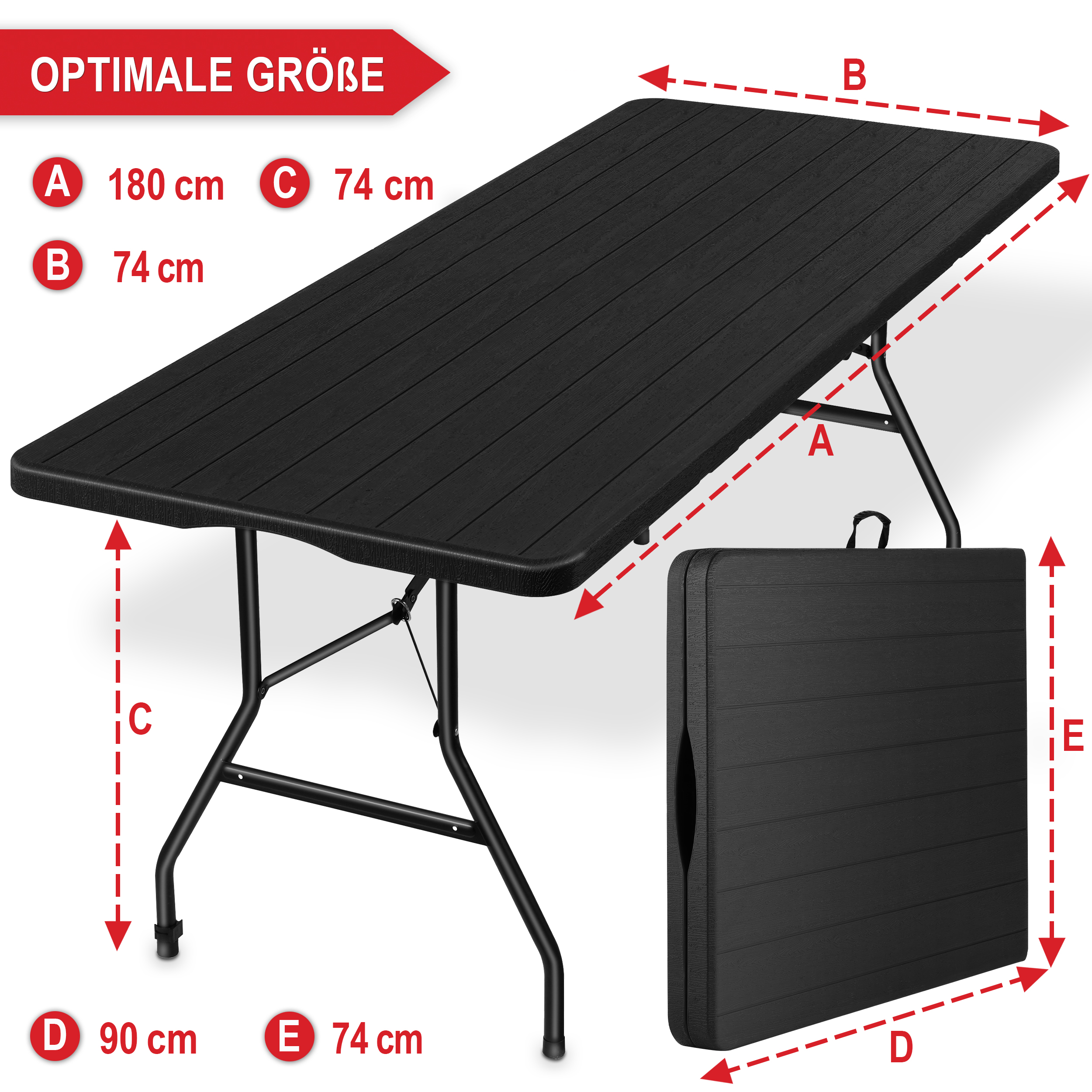 Klapptisch Borkum 74 x 74 x 180 aufgeklappt 90 x 74 zugeklappt