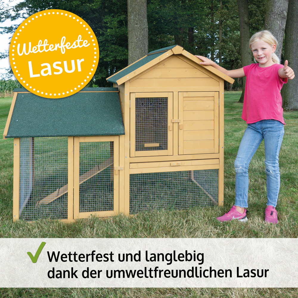 Kaninchenstall wetterfest und langlebig dank der umweltfreundlichen Lasur perfekt für den Außenbereich geeignet