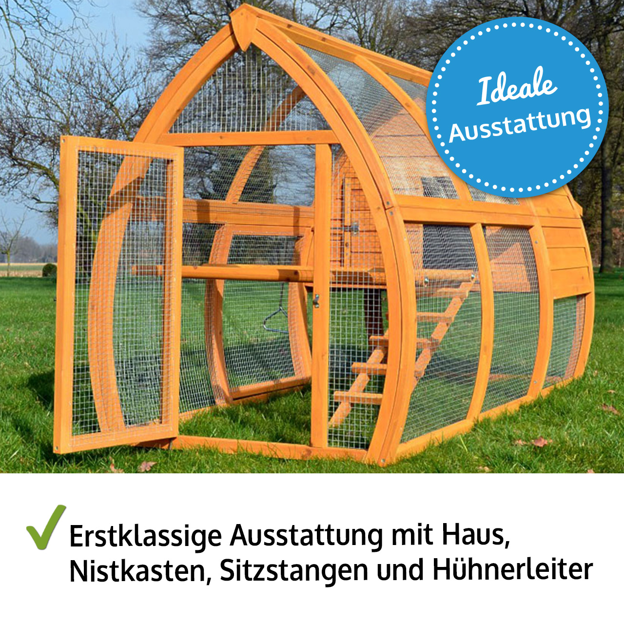 Erstklassige Ausstattung der Hühnervoliere Superhenne mit Haus Nistkasten Sitzstangen und Hühnerleiter für ein komfortables Zuhause im Garten