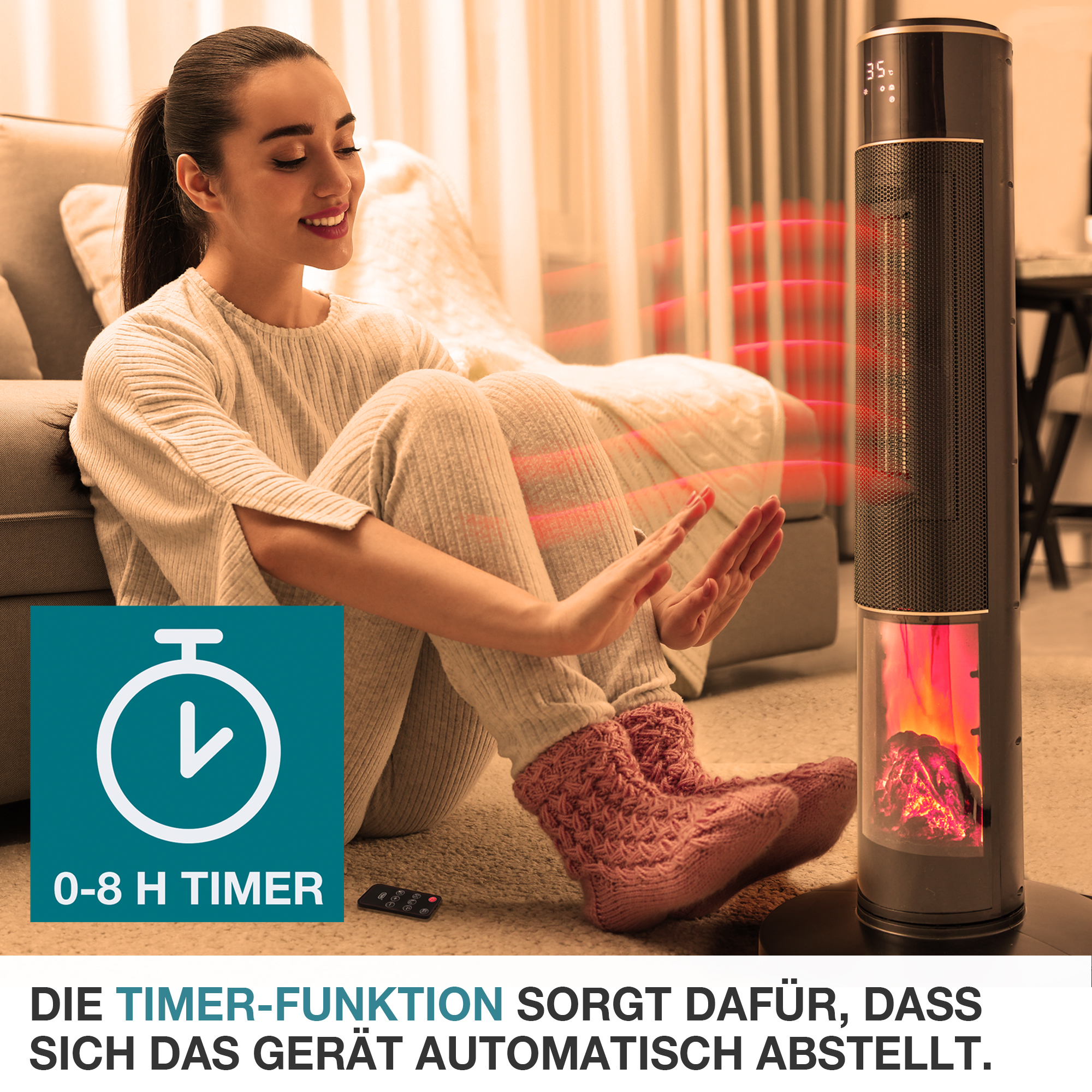 Turmheizer TH-500 mit Timer-Funktion 0-8 Stunden für automatische Abschaltung während des Betriebs