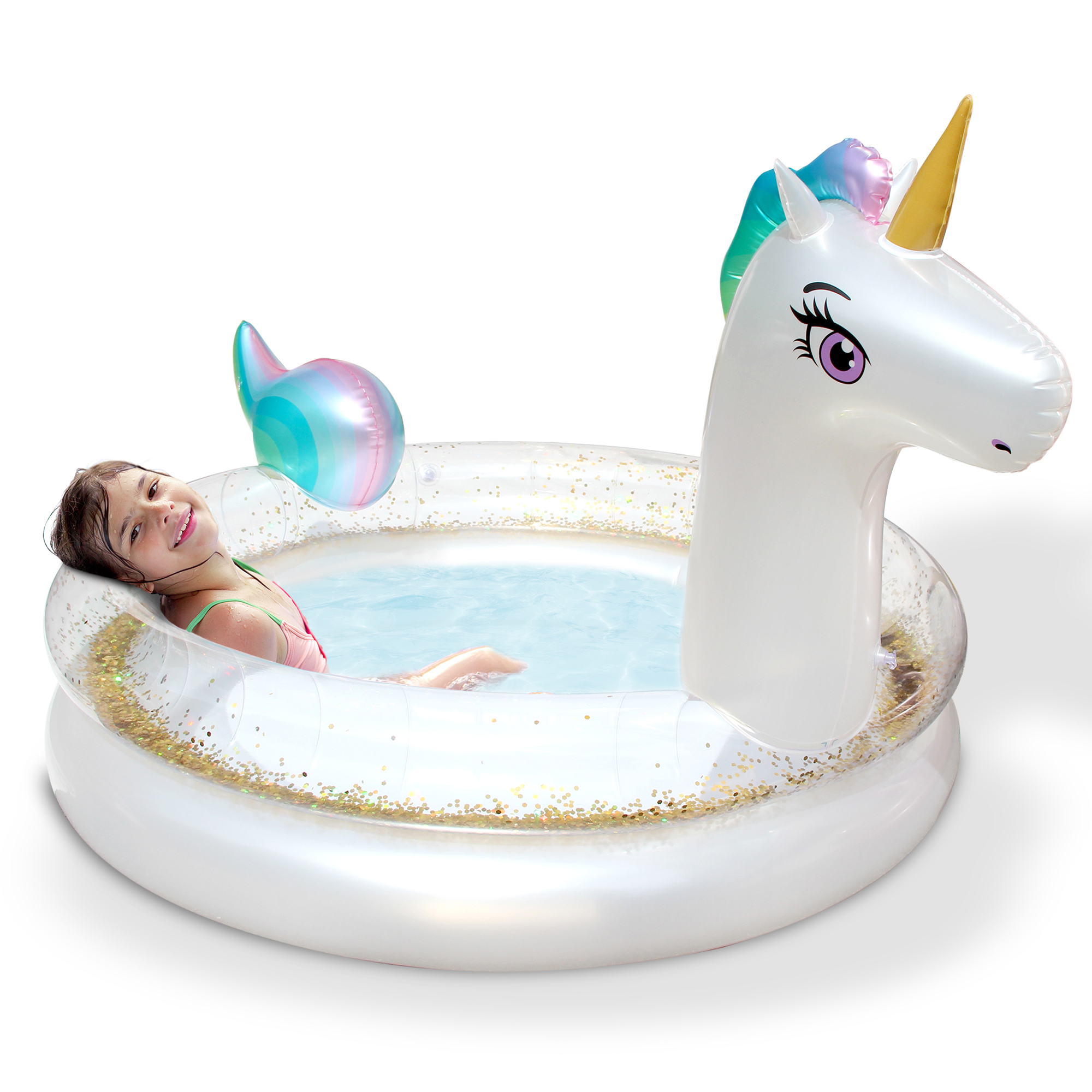 Sommerlicher Badespaß mit dem großen Einhorn-Pool für Kinder