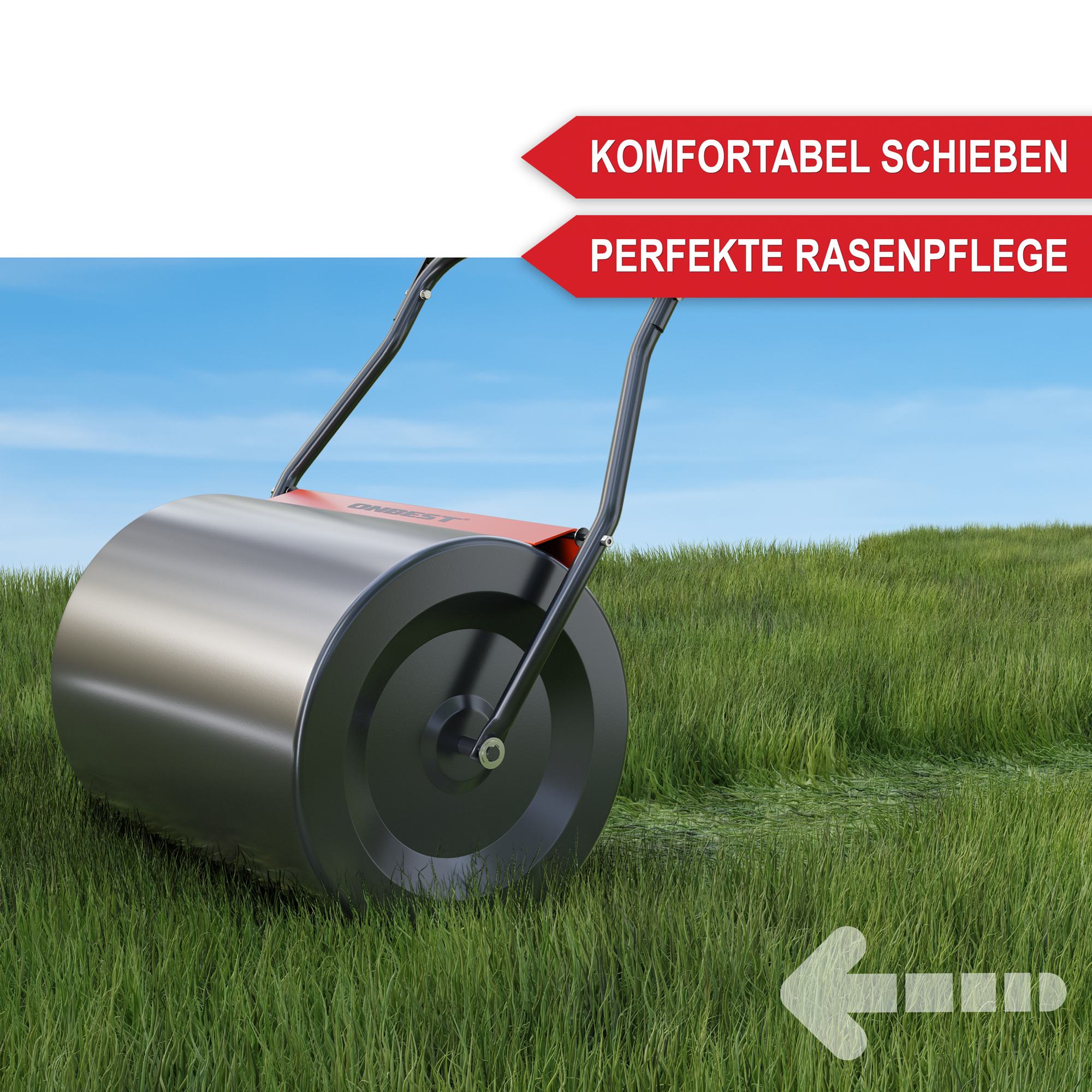 Gartenwalze fuer perfekte Rasenpflege durch komfortables Schieben