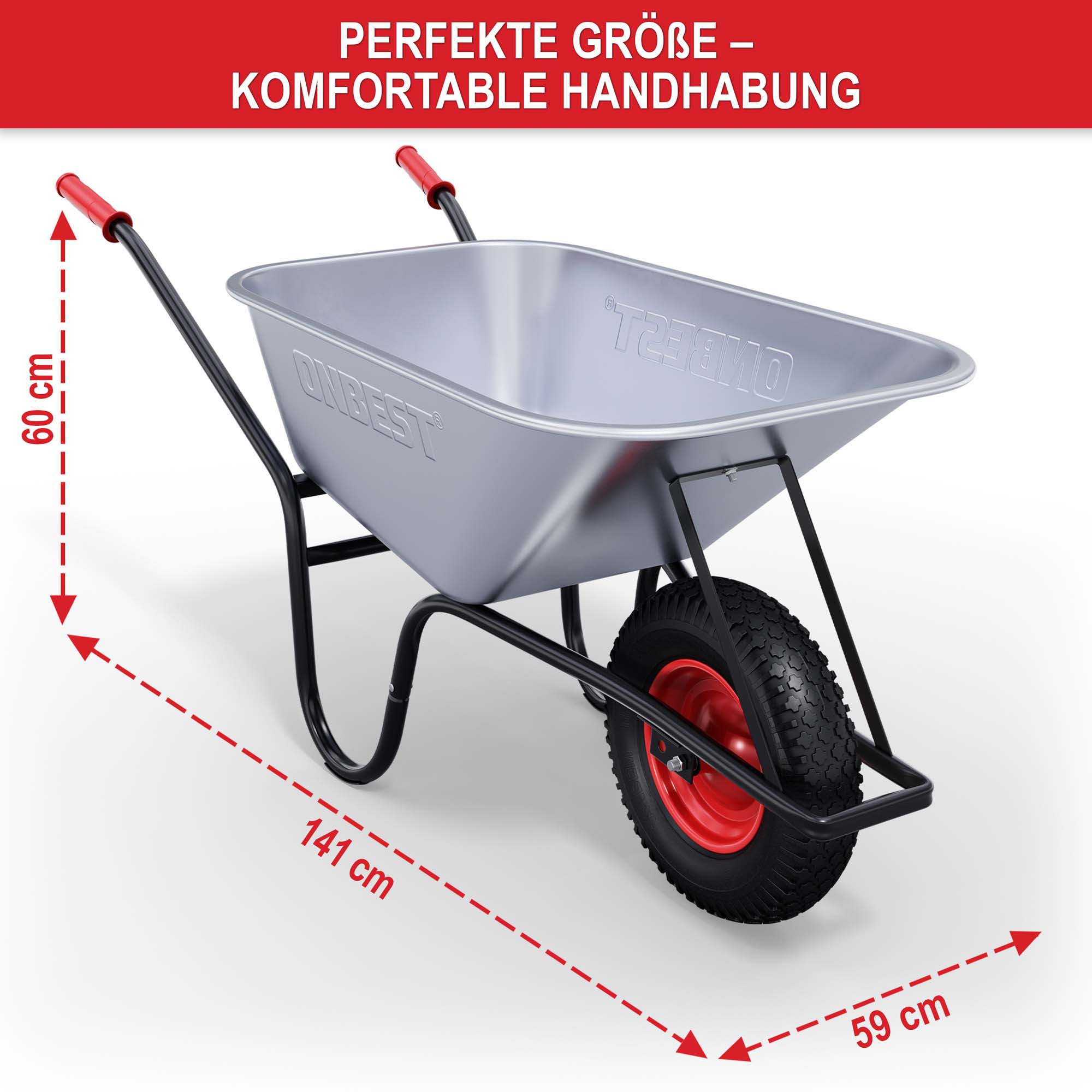 Schubkarre-60 cm-141 cm-59 cm-Größe-Groß-Große-OB