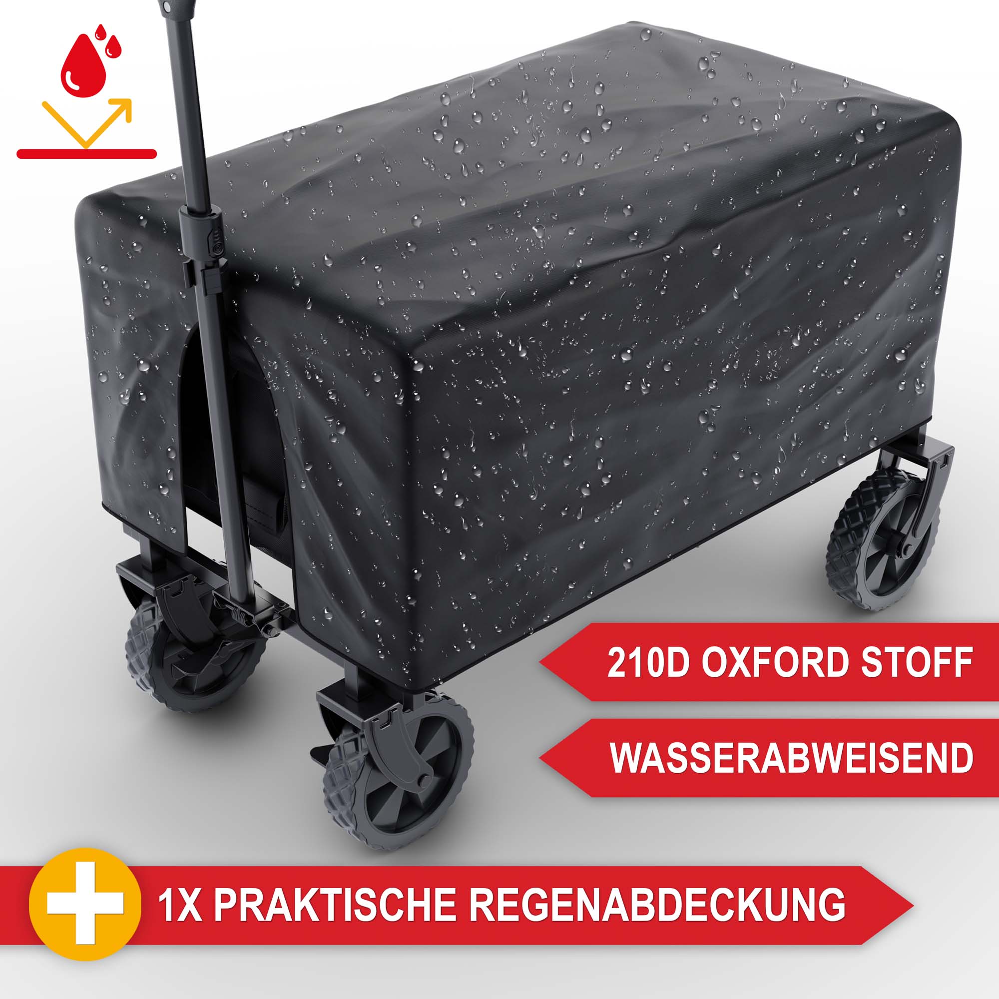 1 x Regenabdeckung wasserabweisend 210D Oxford Stoff Bollerwagen schwarz