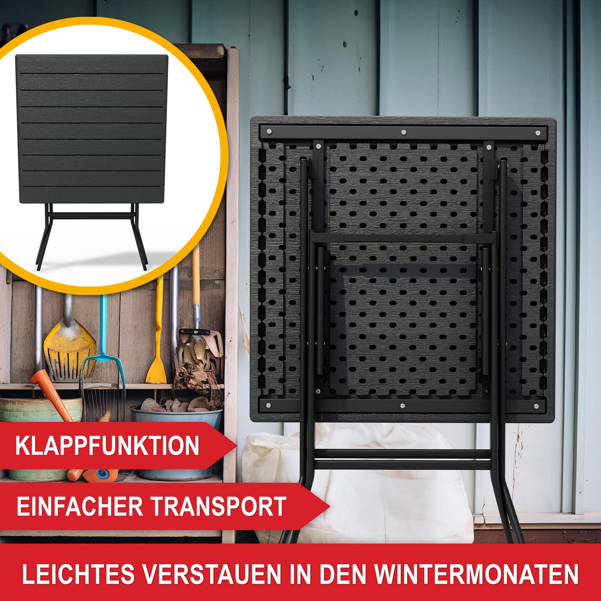 Klappfunktion Balkontisch leicht verstaubar einfacher Transport