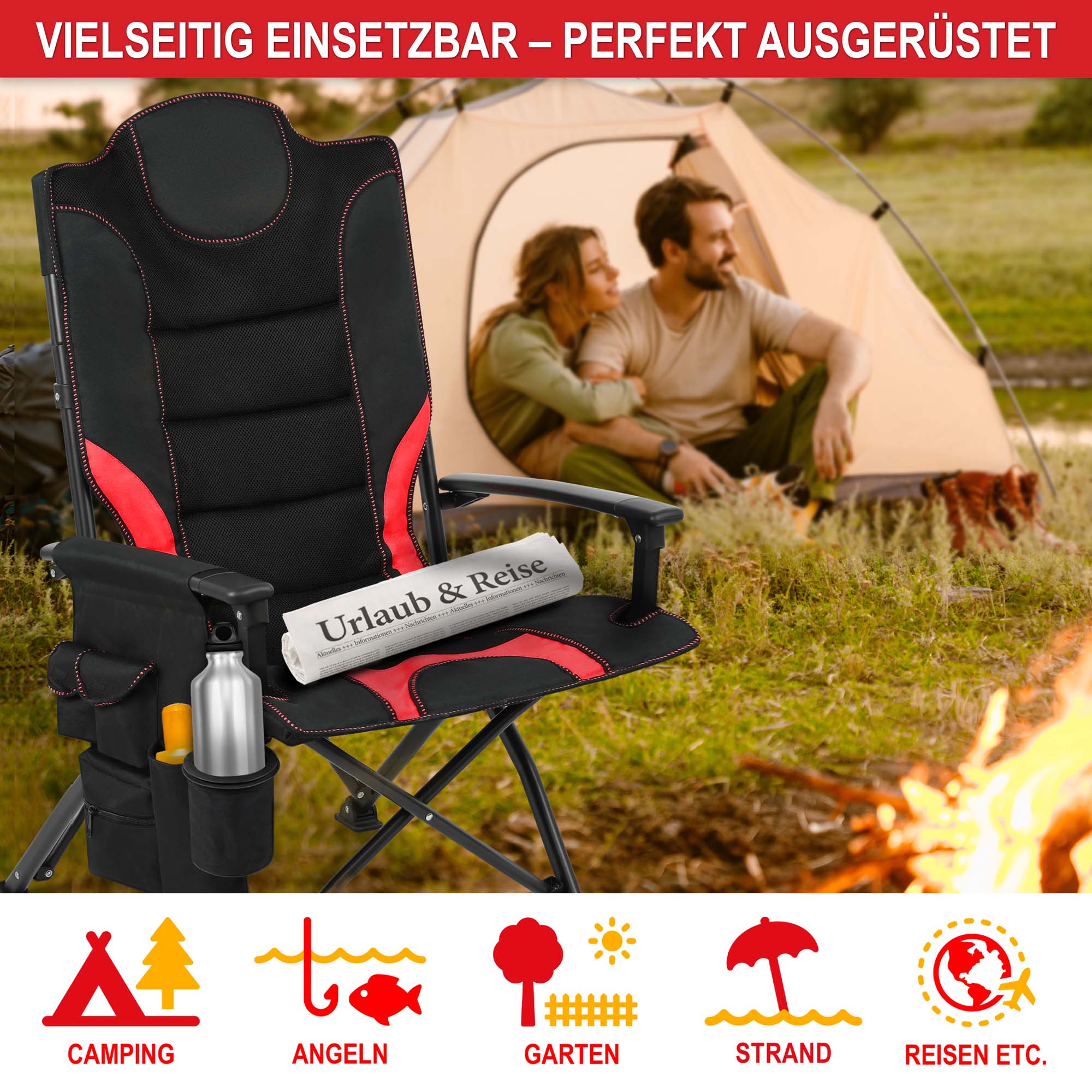 Campingstuhl für Camping Angeln Garten Strand und vieles mehr