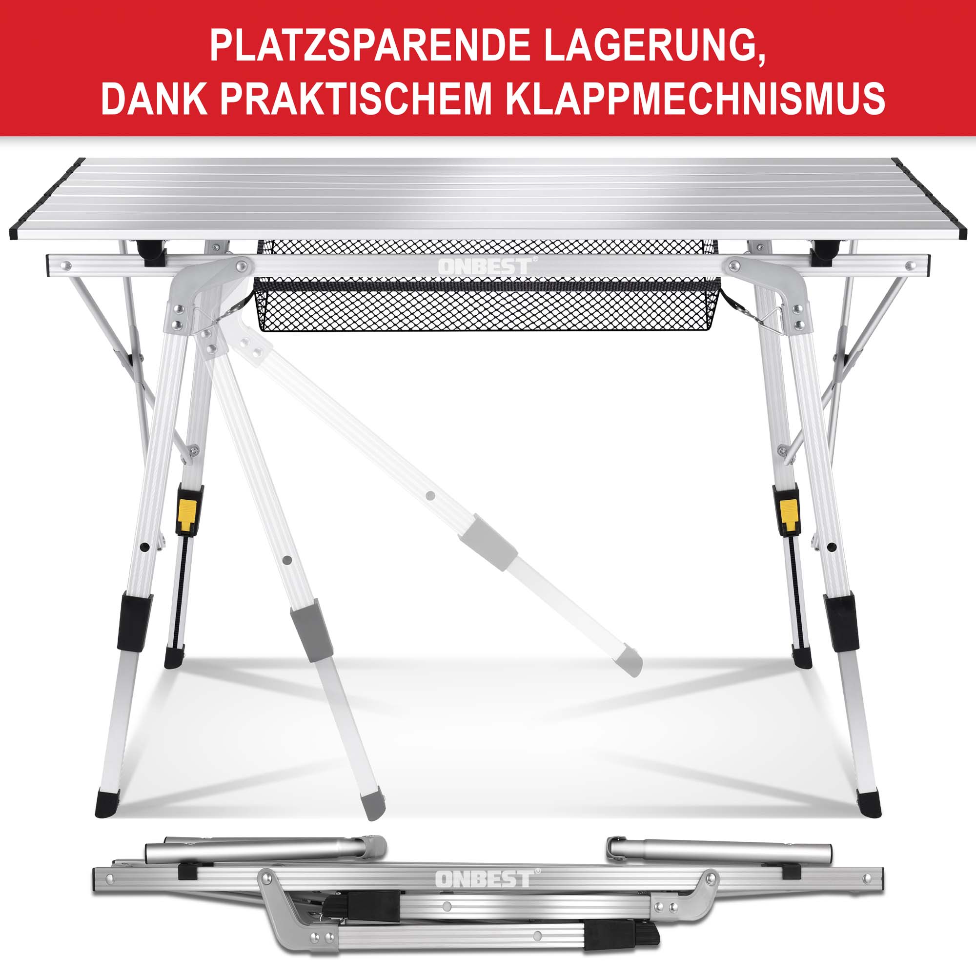 Campingtisch mit klappbarem Design - Platzsparende Lagerung - Praktischer Klapptisch - Faltbarer Picknicktisch - Leicht zu verstauen